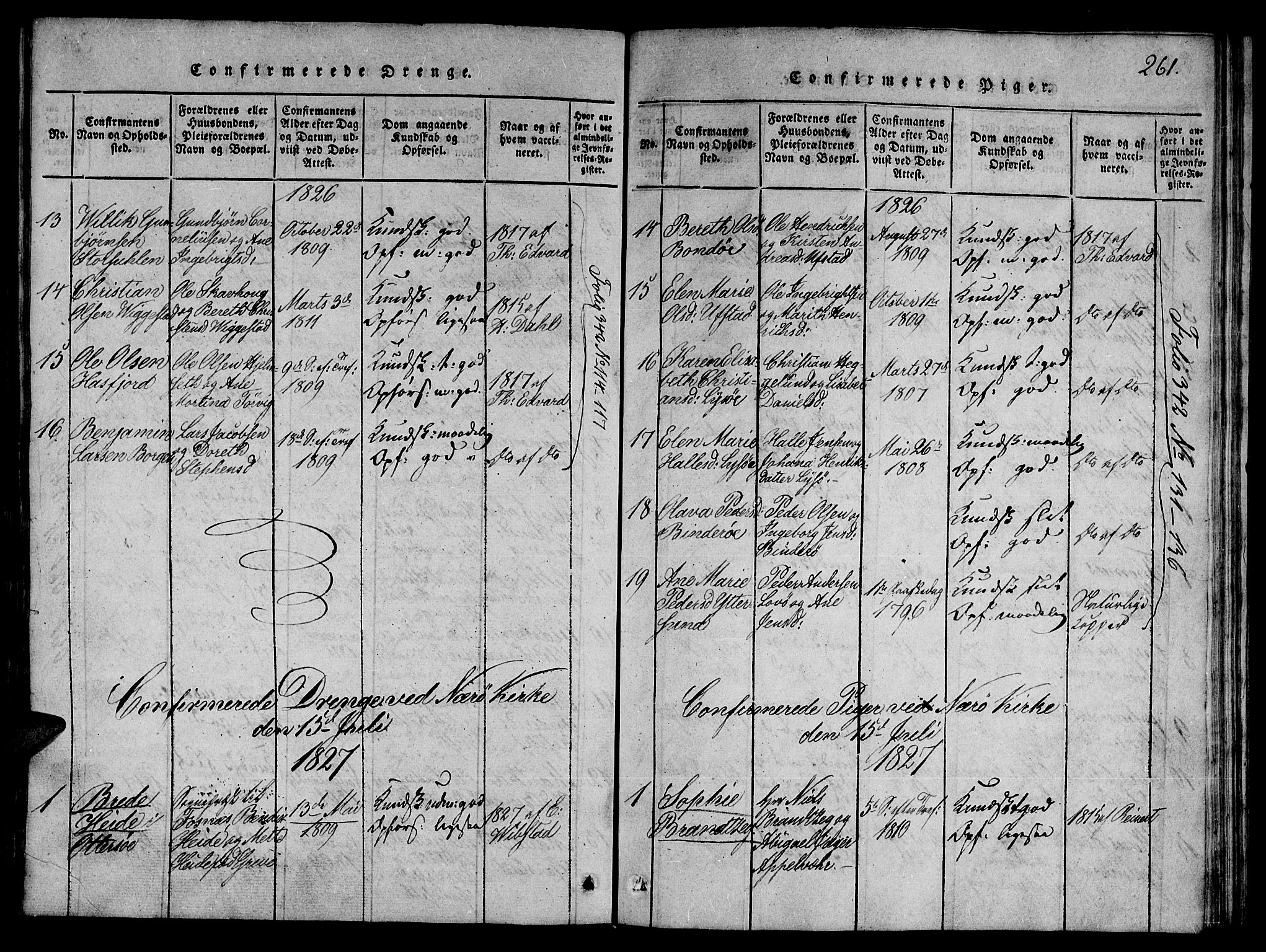 Ministerialprotokoller, klokkerbøker og fødselsregistre - Nord-Trøndelag, SAT/A-1458/784/L0667: Parish register (official) no. 784A03 /1, 1816-1829, p. 261