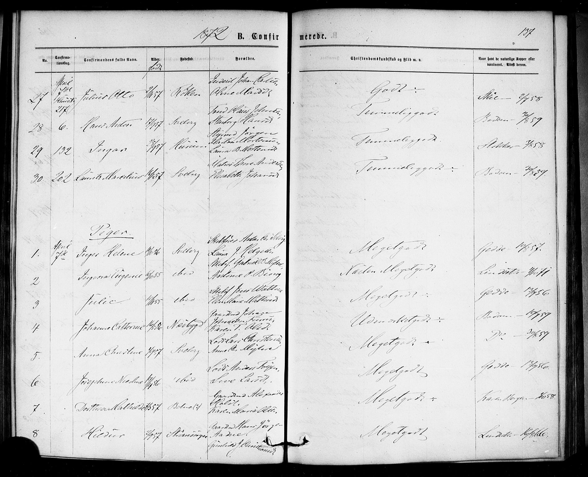 Strømm kirkebøker, AV/SAKO-A-322/F/Fa/L0002: Parish register (official) no. I 2, 1870-1877, p. 137