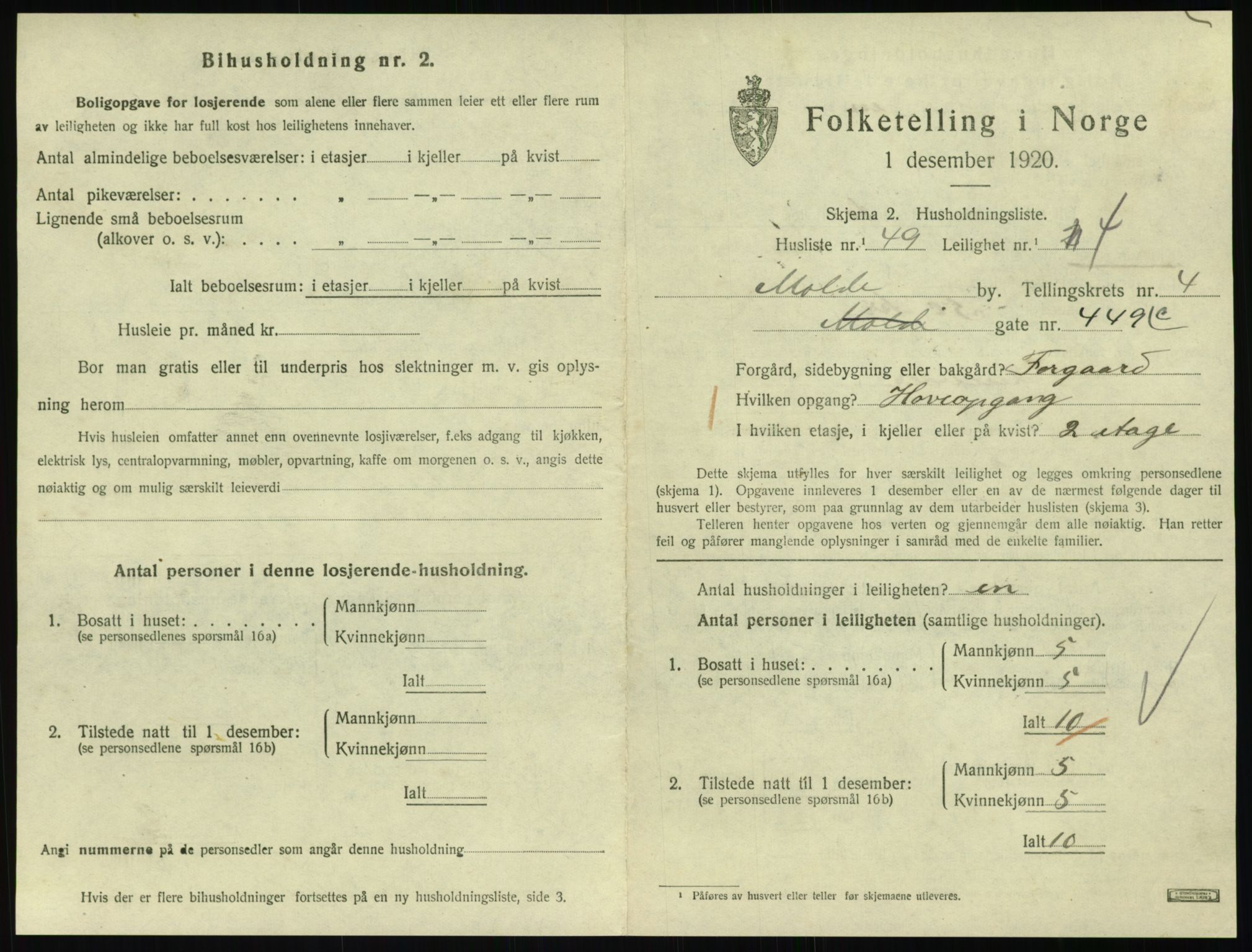 SAT, 1920 census for Molde, 1920, p. 1651