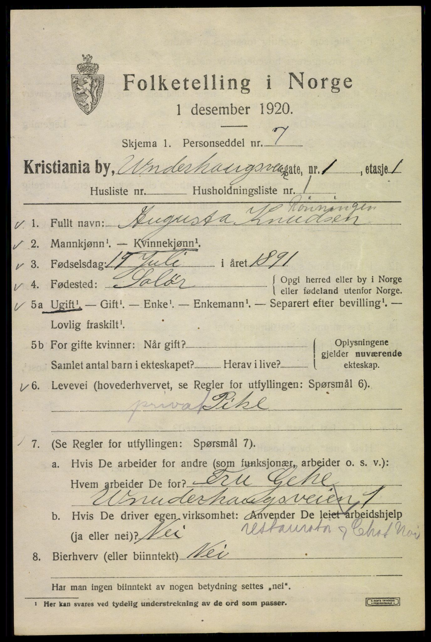 SAO, 1920 census for Kristiania, 1920, p. 617173