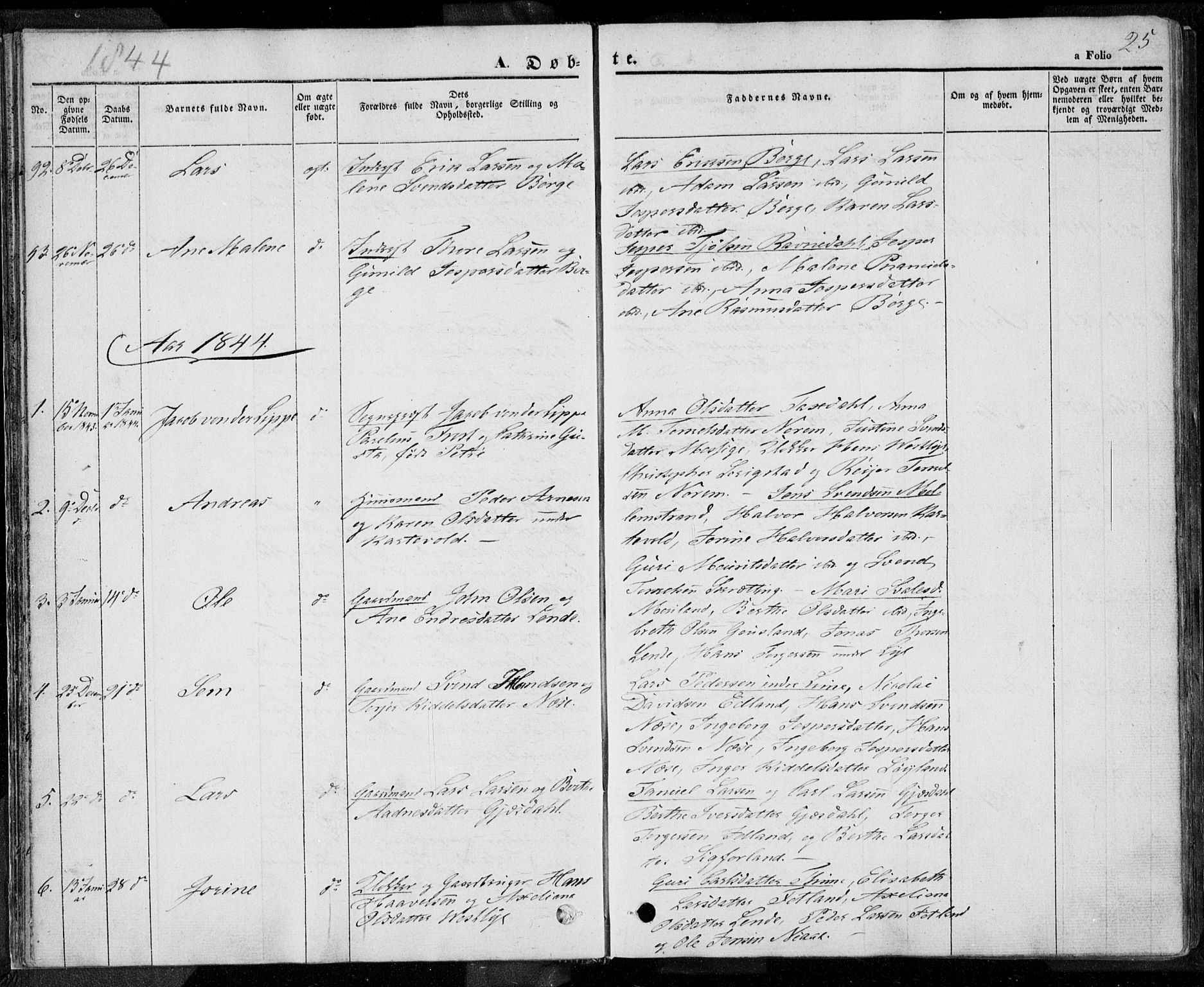 Lye sokneprestkontor, SAST/A-101794/001/30BA/L0005: Parish register (official) no. A 5.1, 1842-1855, p. 25
