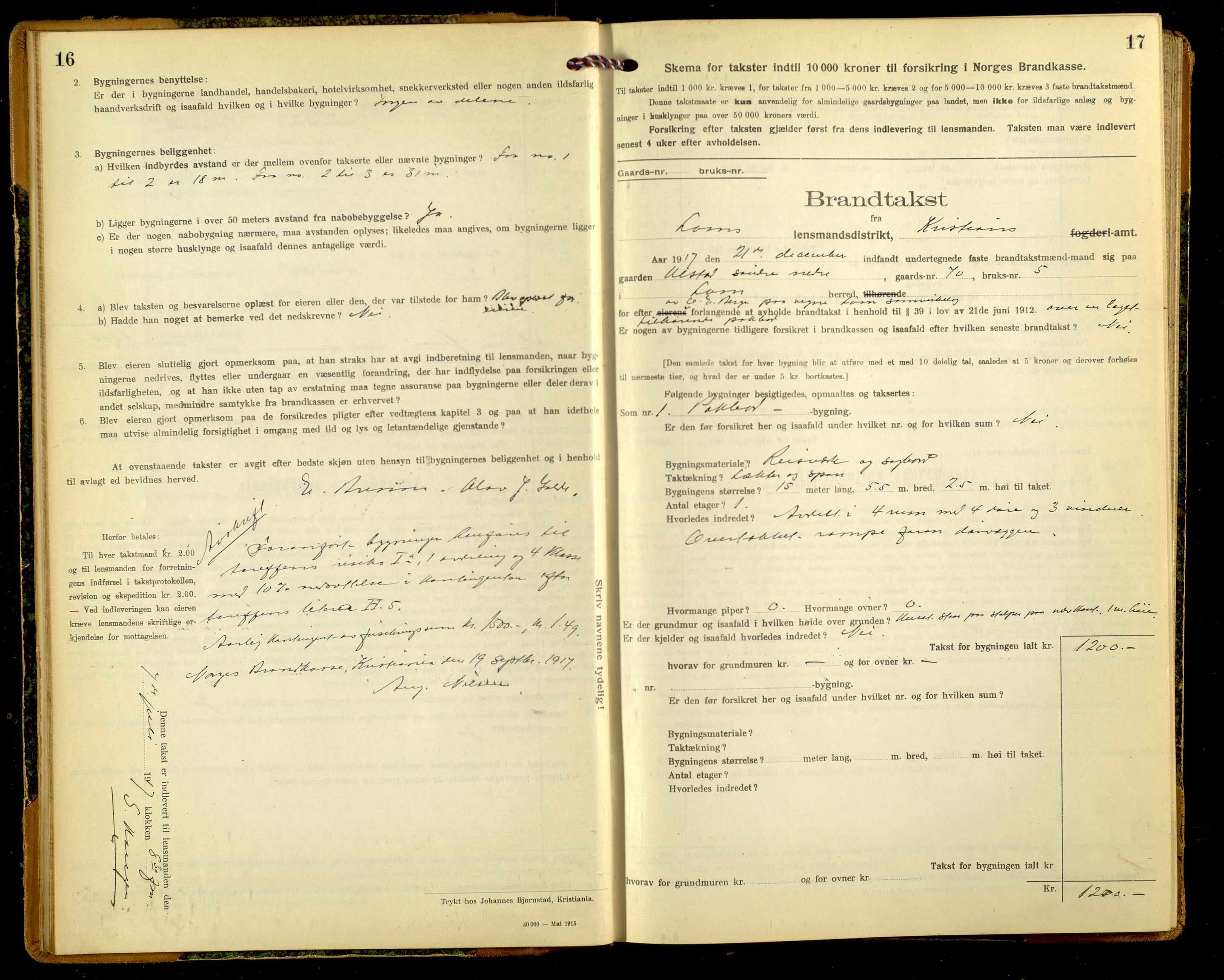 Norges Brannkasse, Lom, AV/SAH-NBRANL-032/F/L0004: Branntakstprotokoll, 1917-1924