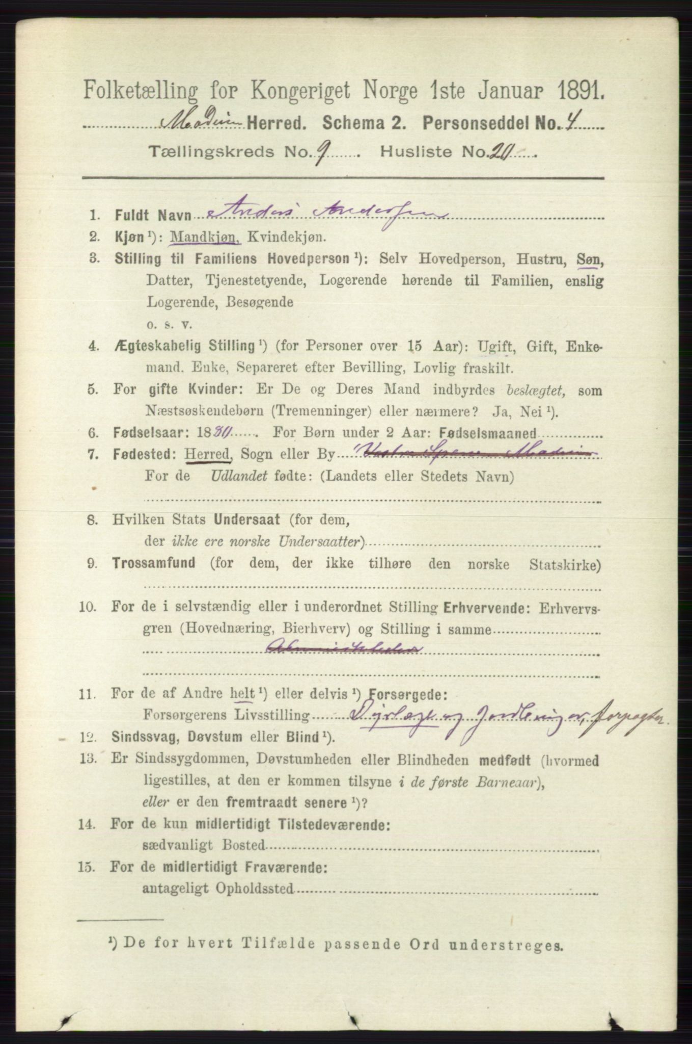 RA, 1891 census for 0623 Modum, 1891, p. 3577