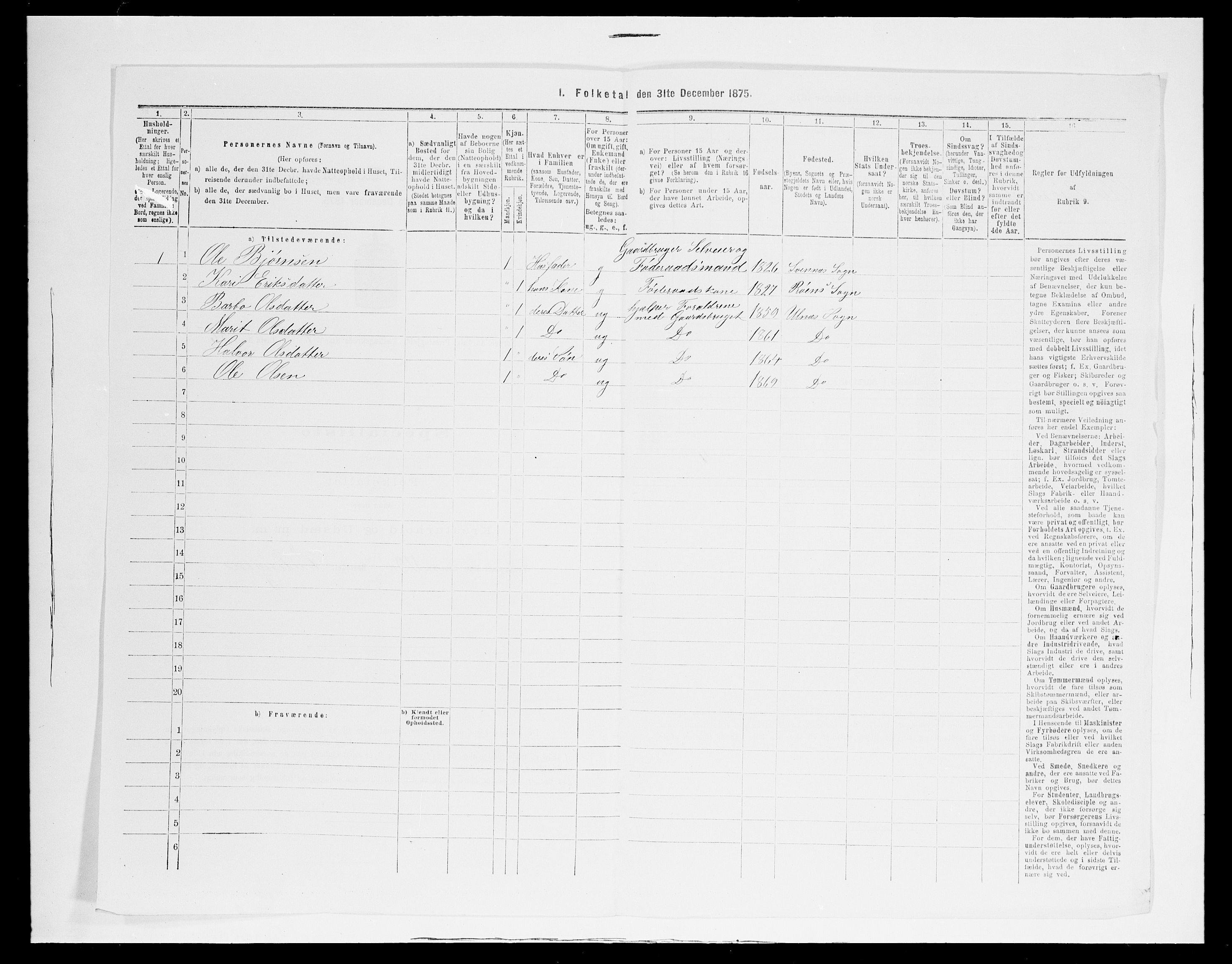 SAH, 1875 census for 0542P Nord-Aurdal, 1875, p. 723