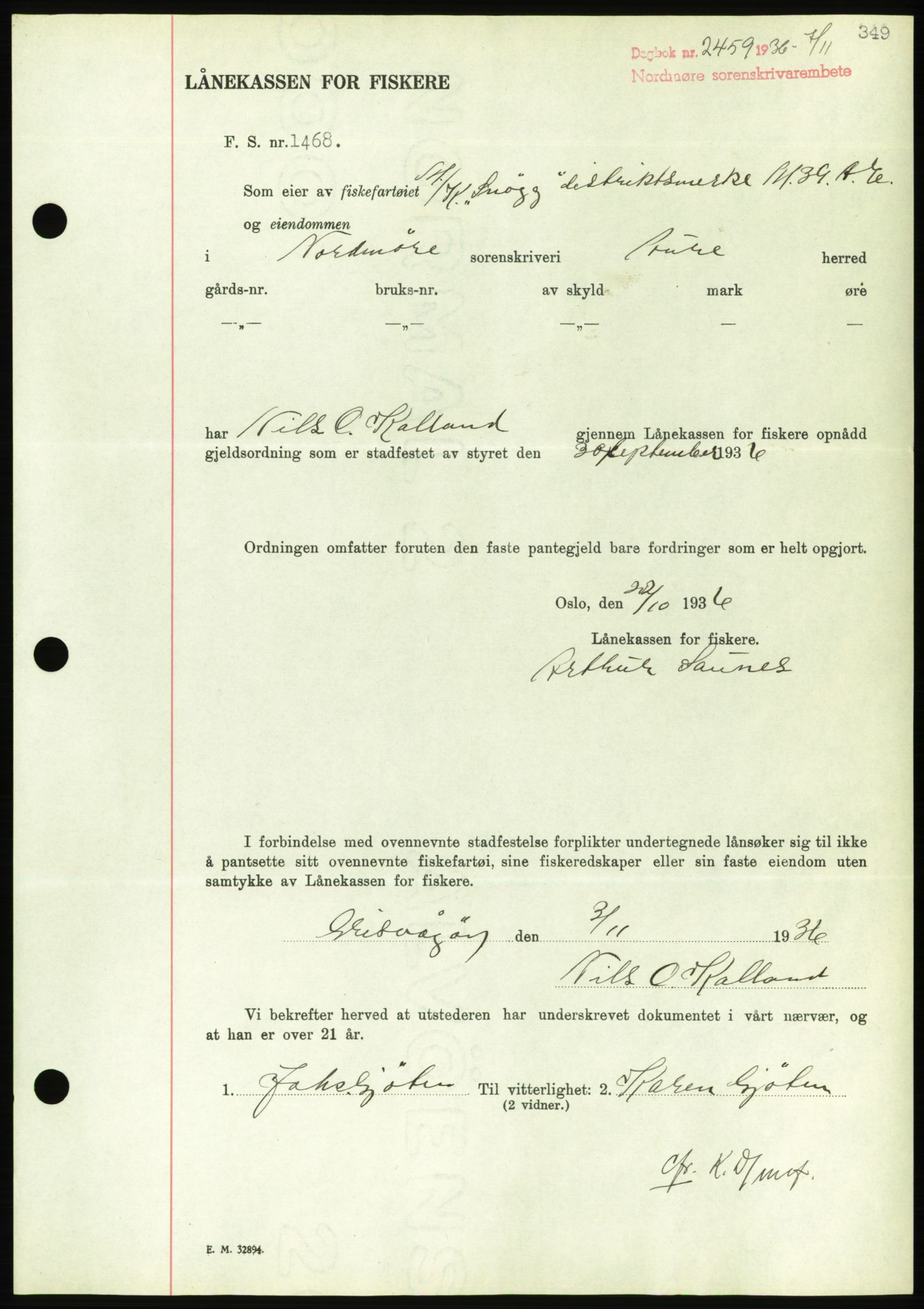 Nordmøre sorenskriveri, AV/SAT-A-4132/1/2/2Ca/L0090: Mortgage book no. B80, 1936-1937, Diary no: : 2459/1936