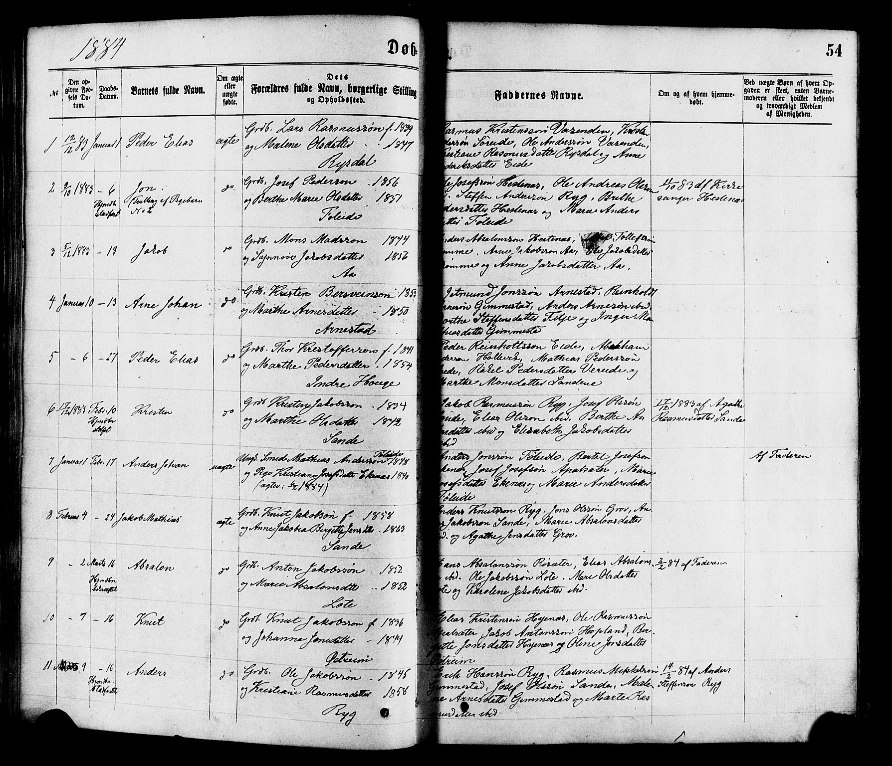 Gloppen sokneprestembete, SAB/A-80101/H/Haa/Haaa/L0010: Parish register (official) no. A 10, 1871-1884, p. 54
