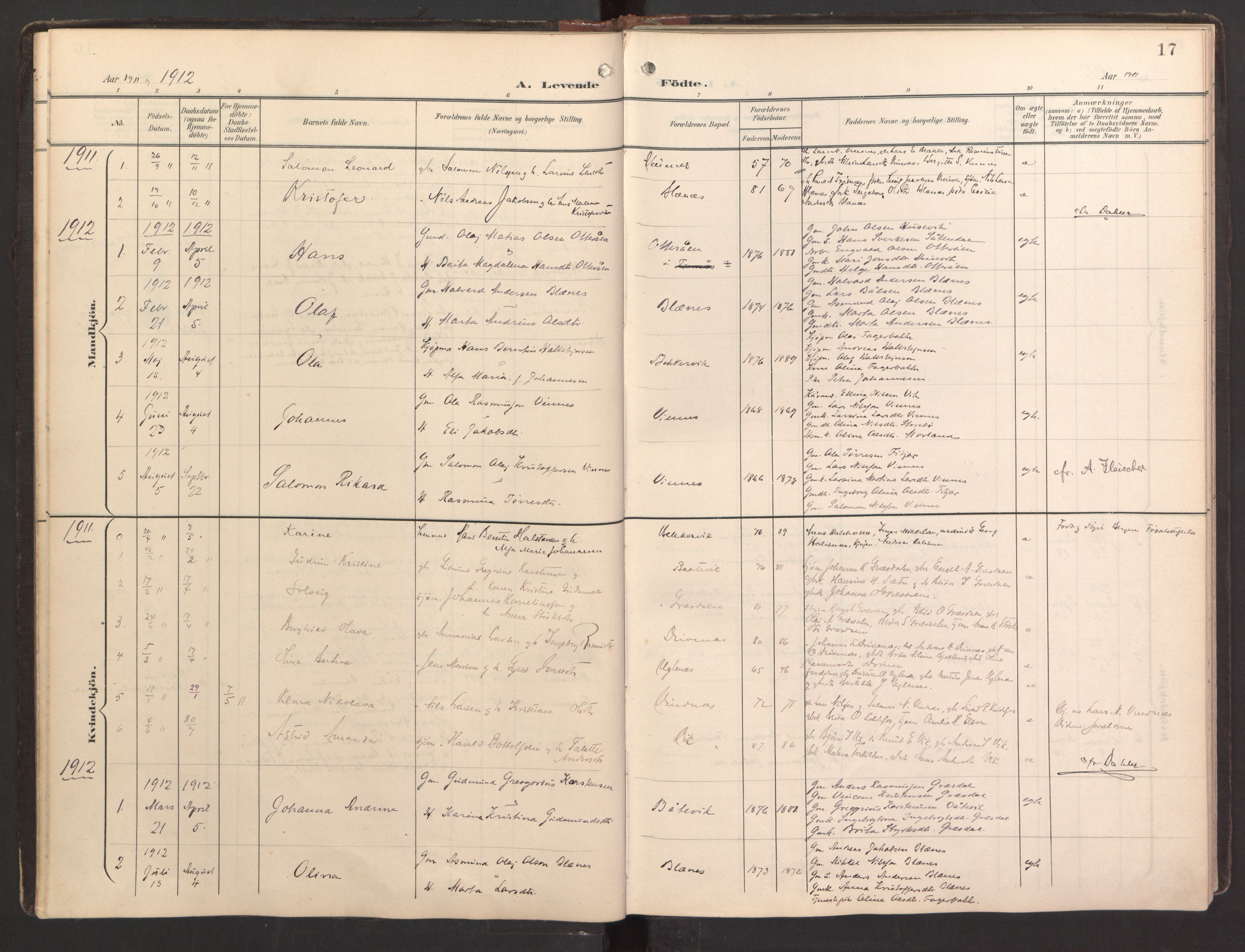 Fitjar sokneprestembete, SAB/A-99926: Parish register (official) no. B 1, 1900-1926, p. 17