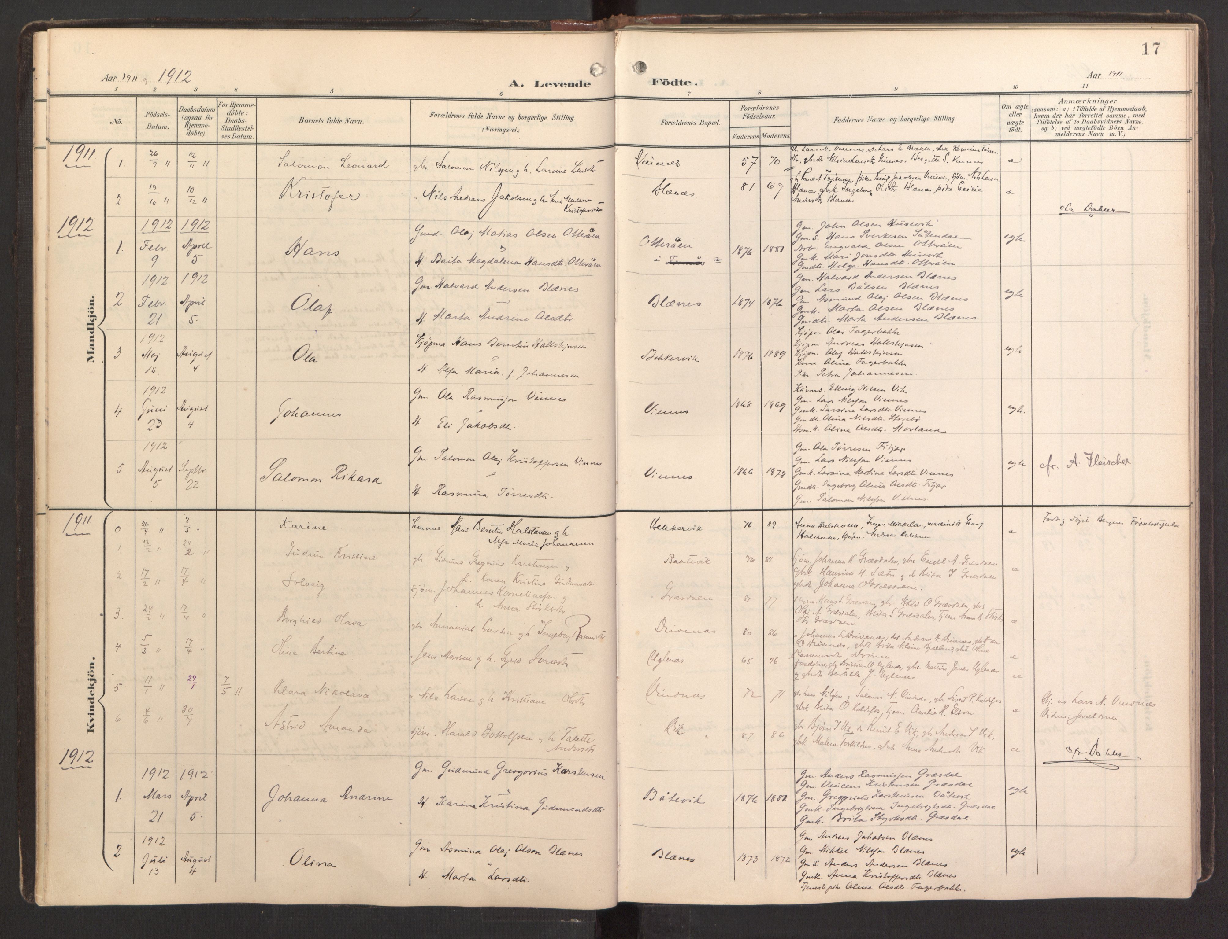 Fitjar sokneprestembete, AV/SAB-A-99926: Parish register (official) no. B 1, 1900-1926, p. 17