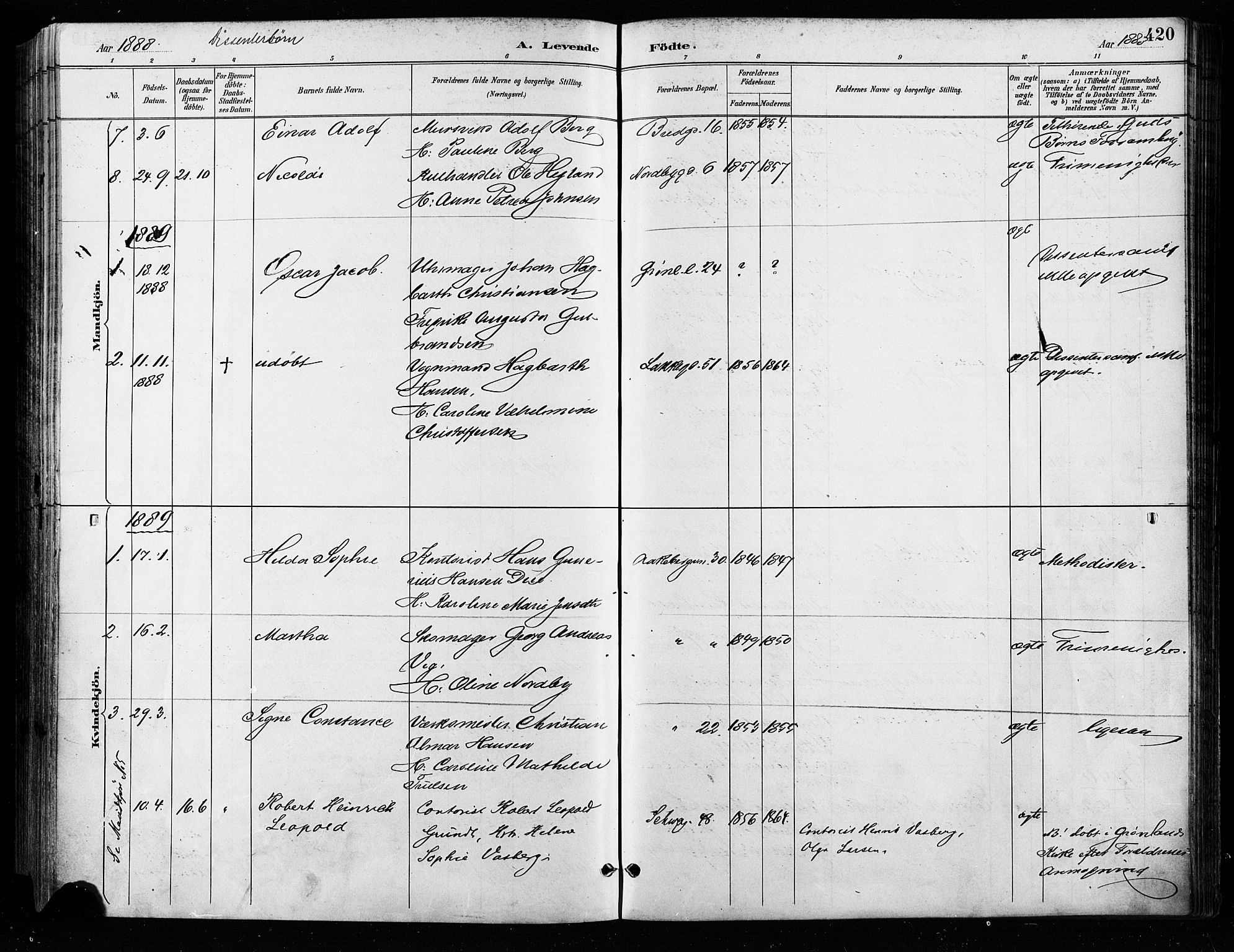 Grønland prestekontor Kirkebøker, AV/SAO-A-10848/F/Fa/L0009: Parish register (official) no. 9, 1888-1893, p. 420