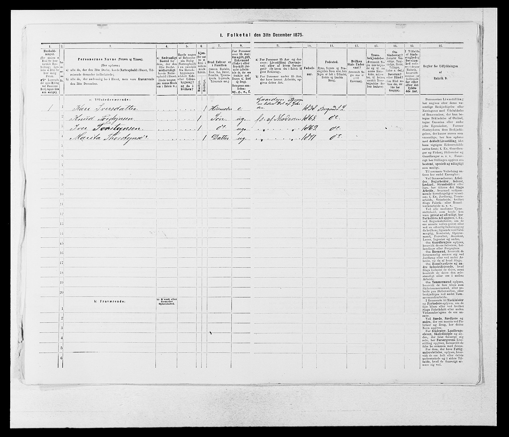 SAB, 1875 census for 1422P Lærdal, 1875, p. 1004