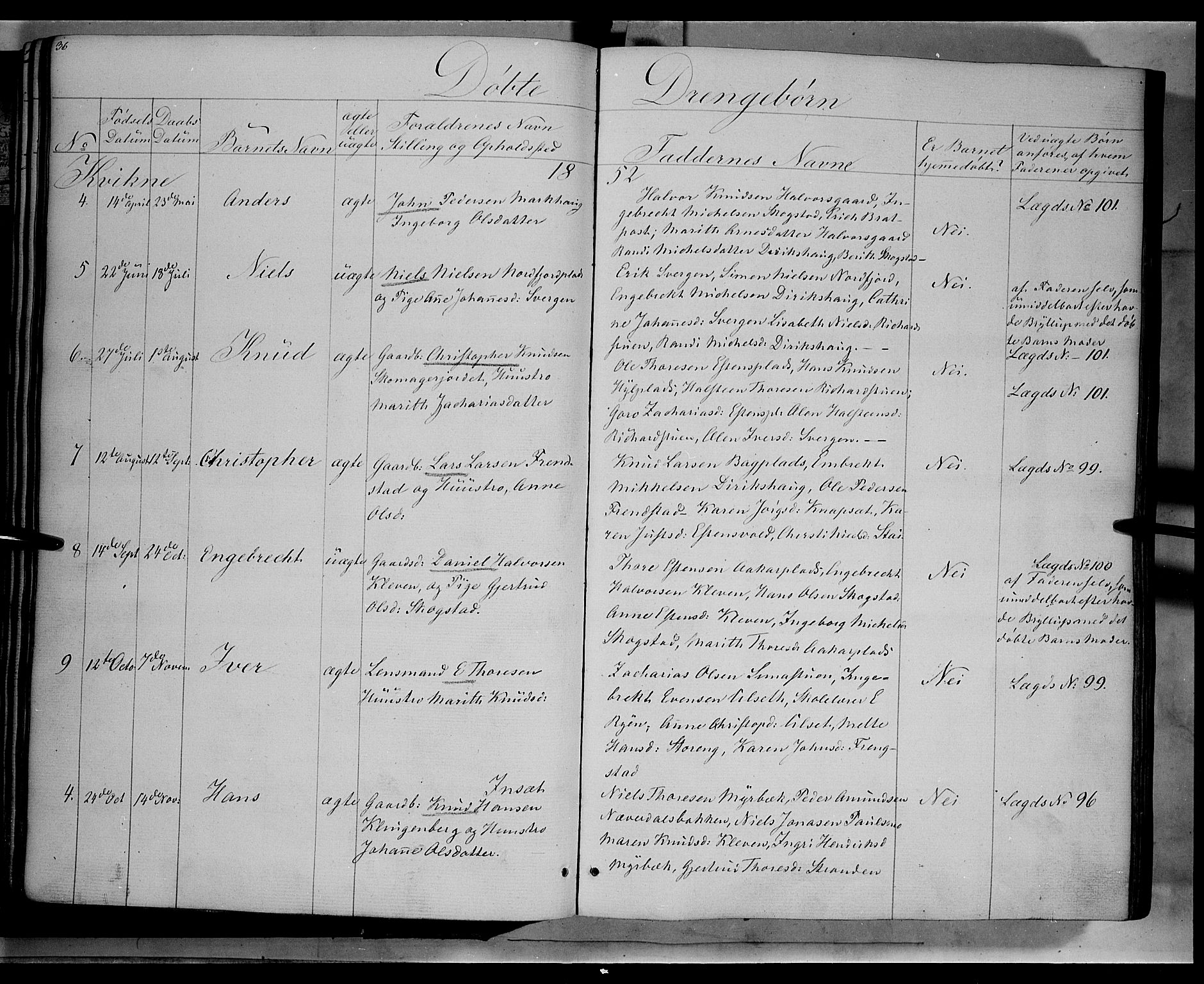 Kvikne prestekontor, SAH/PREST-064/H/Ha/Haa/L0005: Parish register (official) no. 5, 1841-1862, p. 36