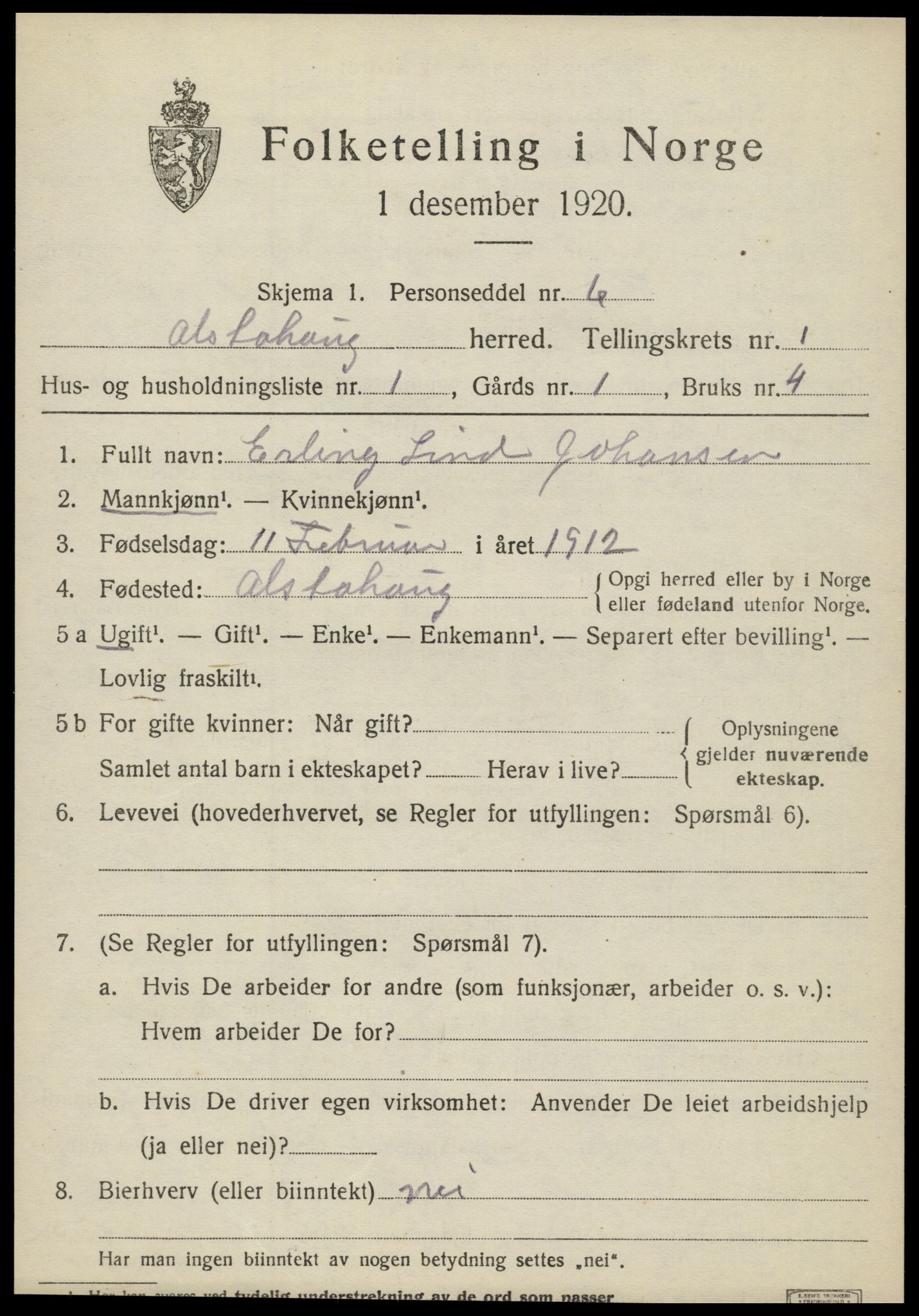 SAT, 1920 census for Alstahaug, 1920, p. 585