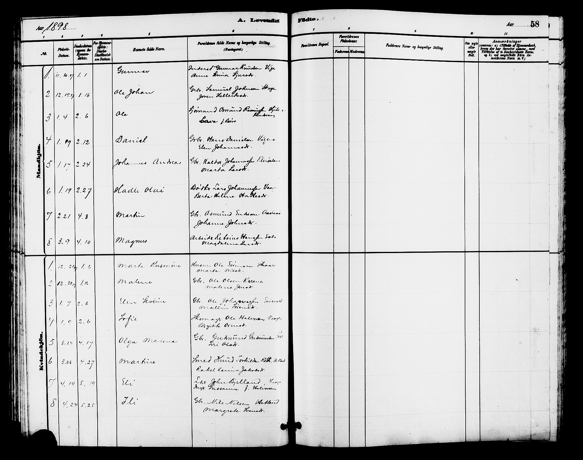 Hjelmeland sokneprestkontor, AV/SAST-A-101843/01/V/L0007: Parish register (copy) no. B 7, 1880-1909, p. 58