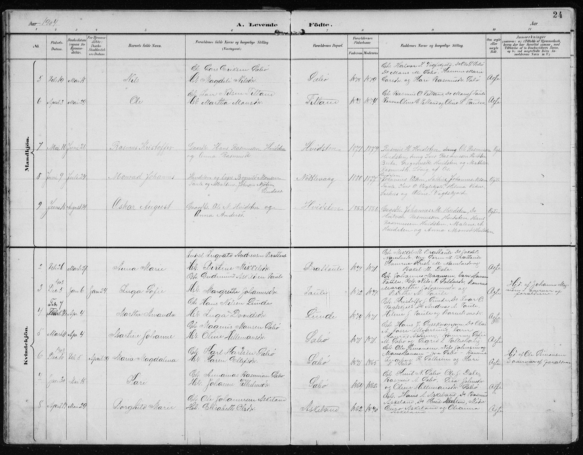 Manger sokneprestembete, AV/SAB-A-76801/H/Hab: Parish register (copy) no. D 3, 1895-1910, p. 24