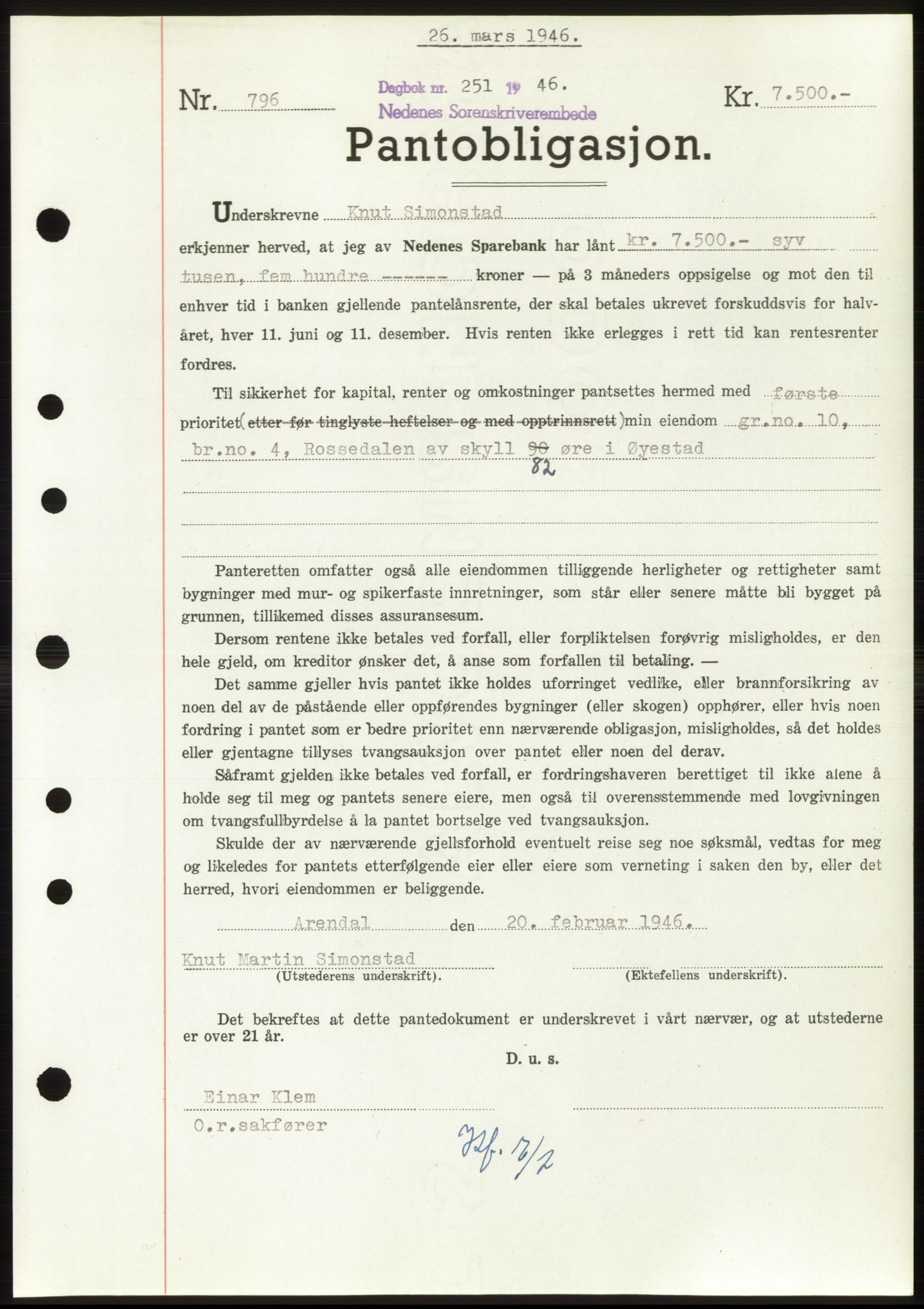 Nedenes sorenskriveri, SAK/1221-0006/G/Gb/Gbb/L0003: Mortgage book no. B3b, 1946-1946, Diary no: : 251/1946