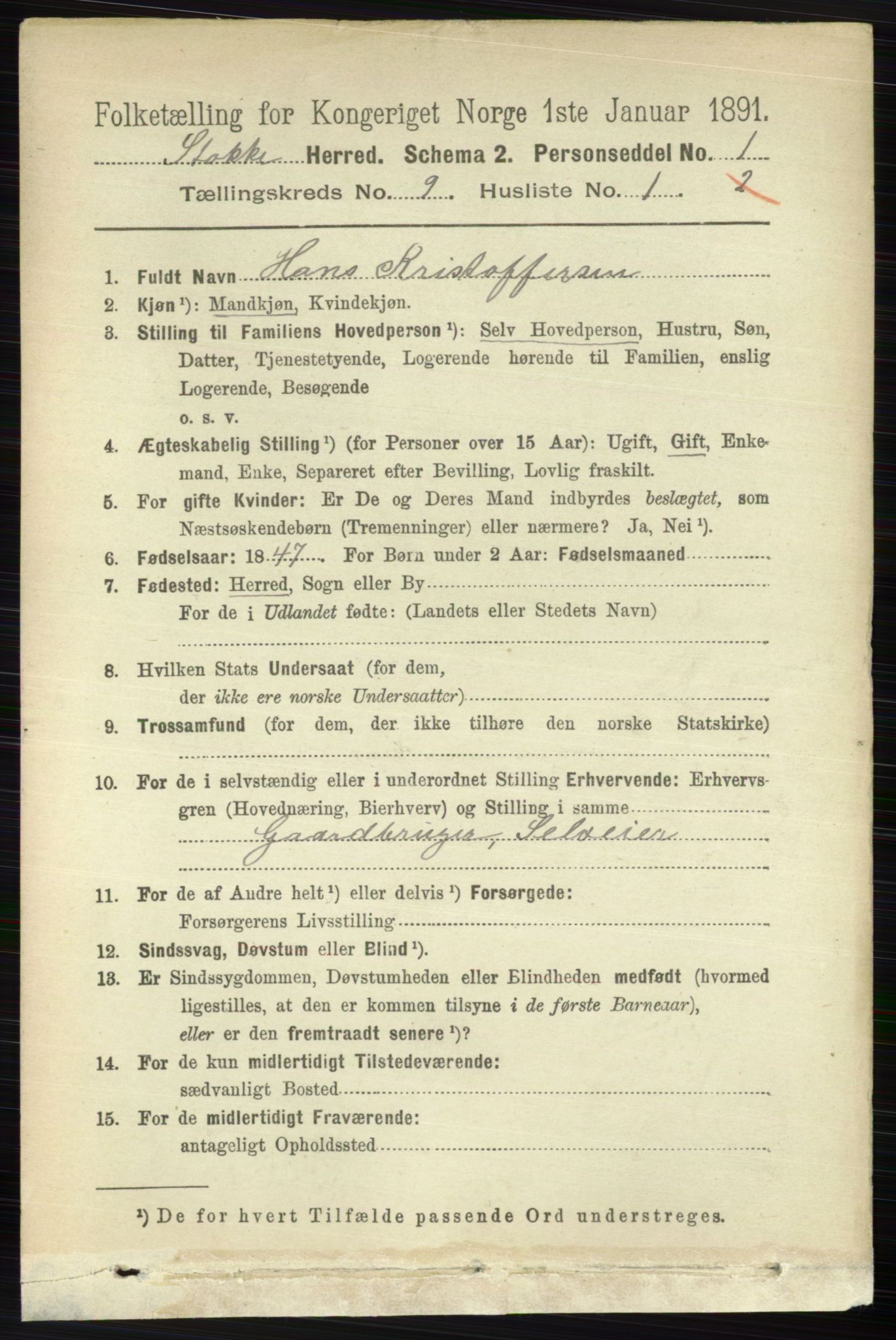 RA, 1891 census for 0720 Stokke, 1891, p. 5897