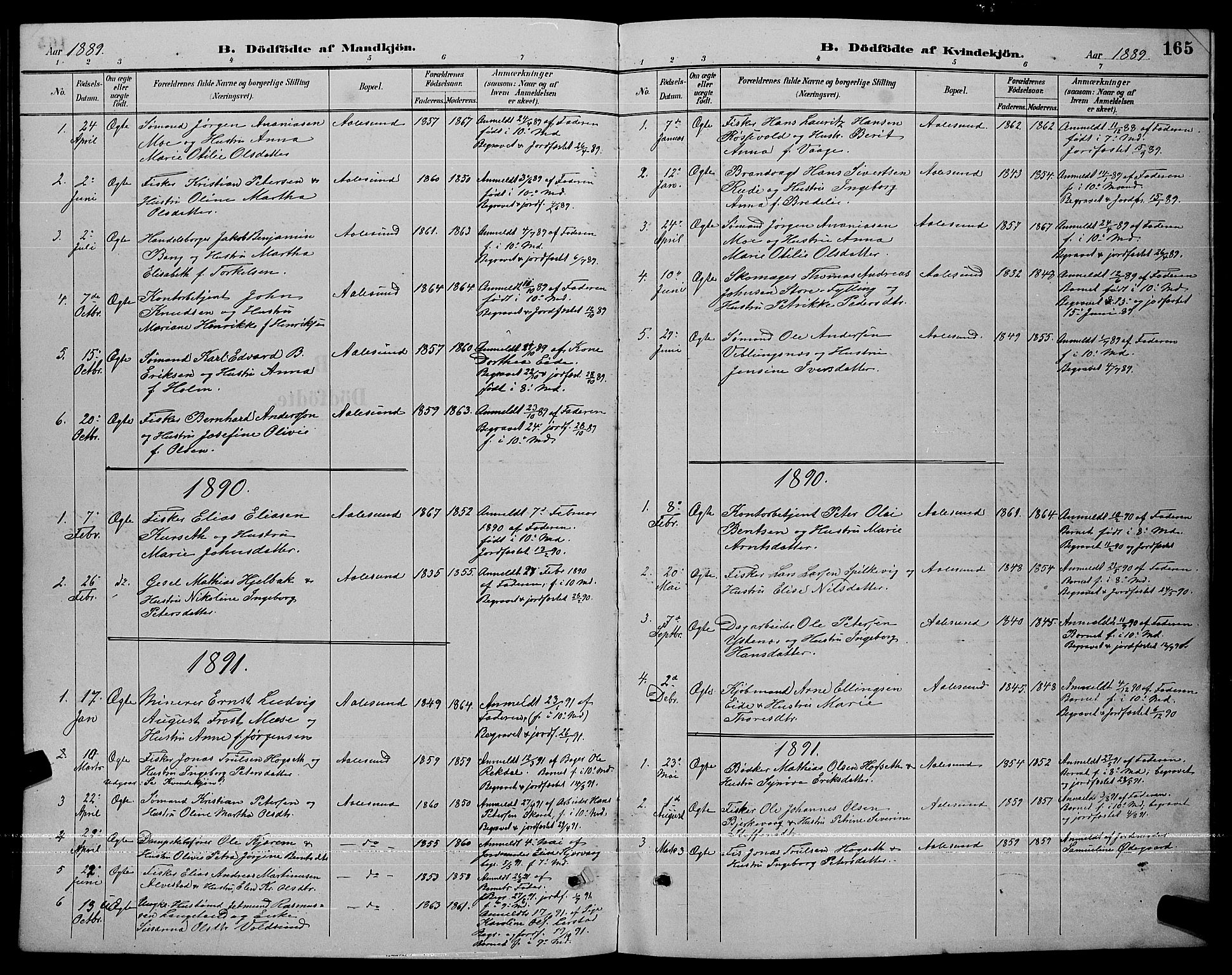 Ministerialprotokoller, klokkerbøker og fødselsregistre - Møre og Romsdal, AV/SAT-A-1454/529/L0467: Parish register (copy) no. 529C04, 1889-1897, p. 165