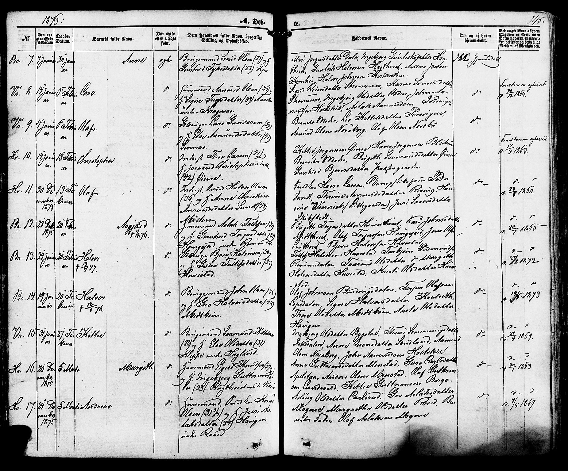 Kviteseid kirkebøker, SAKO/A-276/F/Fa/L0007: Parish register (official) no. I 7, 1859-1881, p. 145