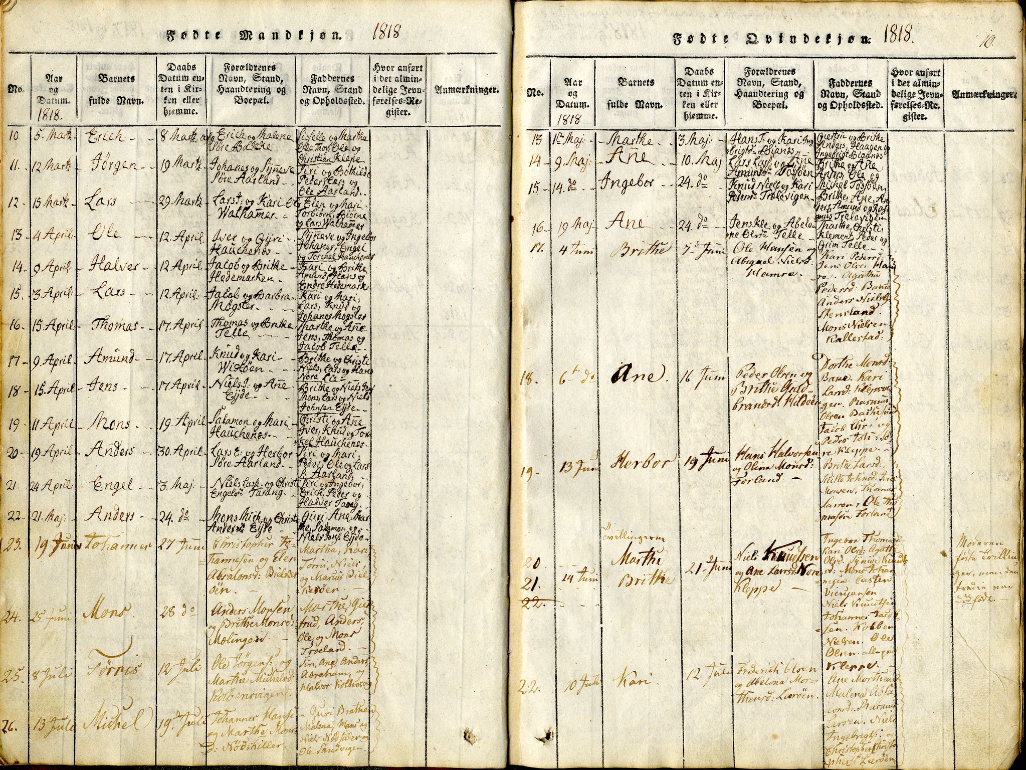 Sund sokneprestembete, AV/SAB-A-99930: Parish register (official) no. A 11, 1814-1825, p. 10