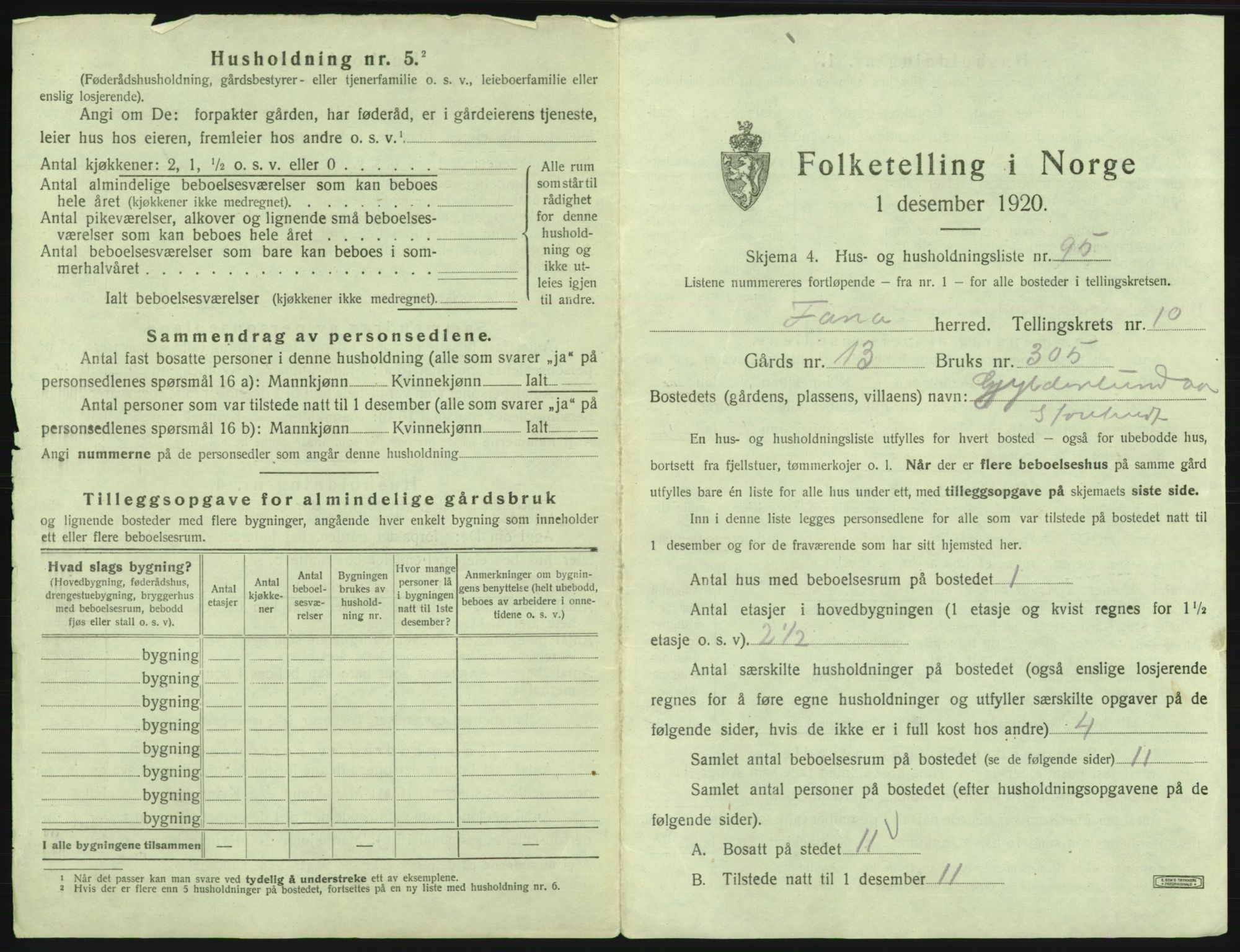 SAB, 1920 census for Fana, 1920, p. 1993