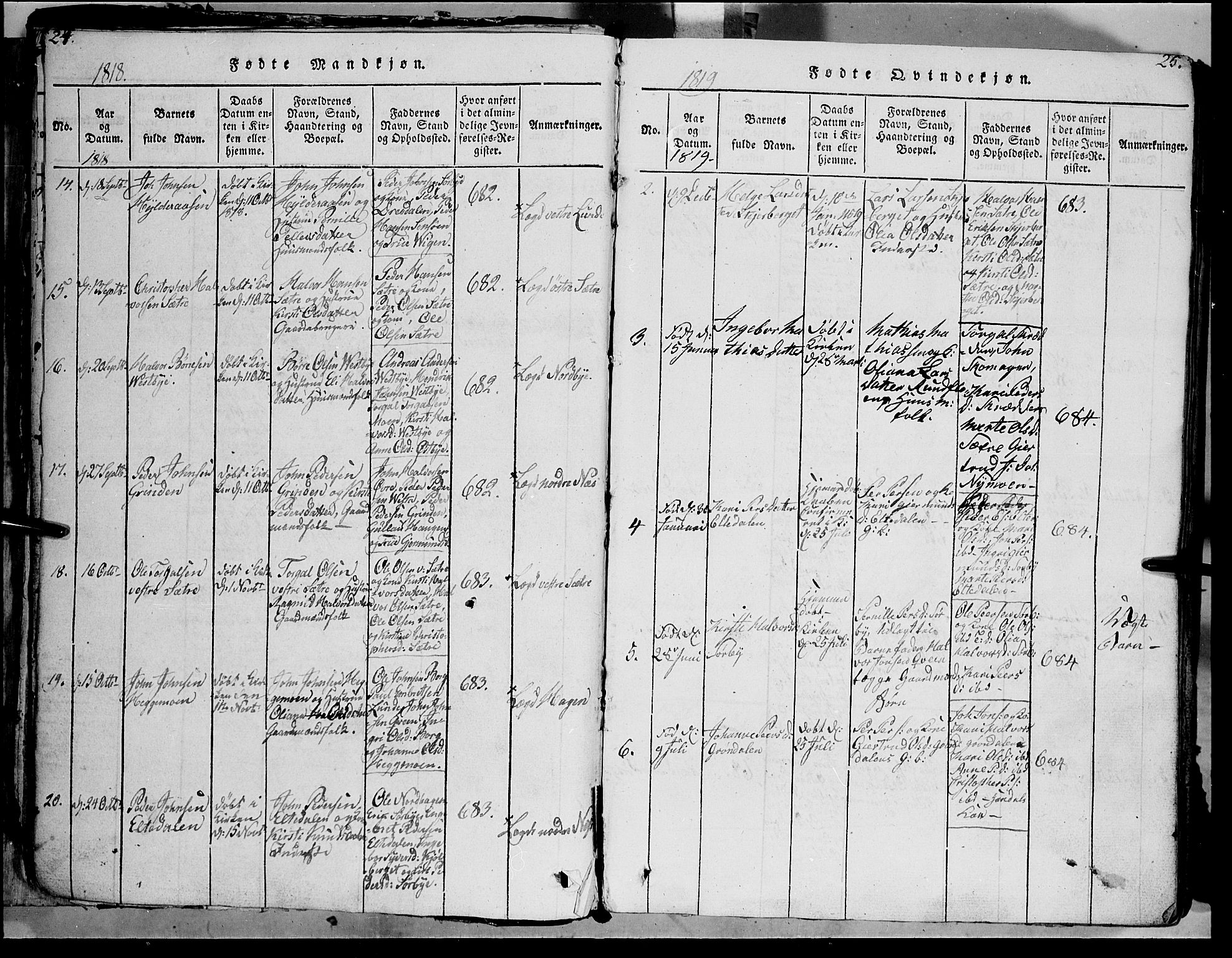 Trysil prestekontor, AV/SAH-PREST-046/H/Ha/Haa/L0003: Parish register (official) no. 3 /1, 1814-1841, p. 24-25