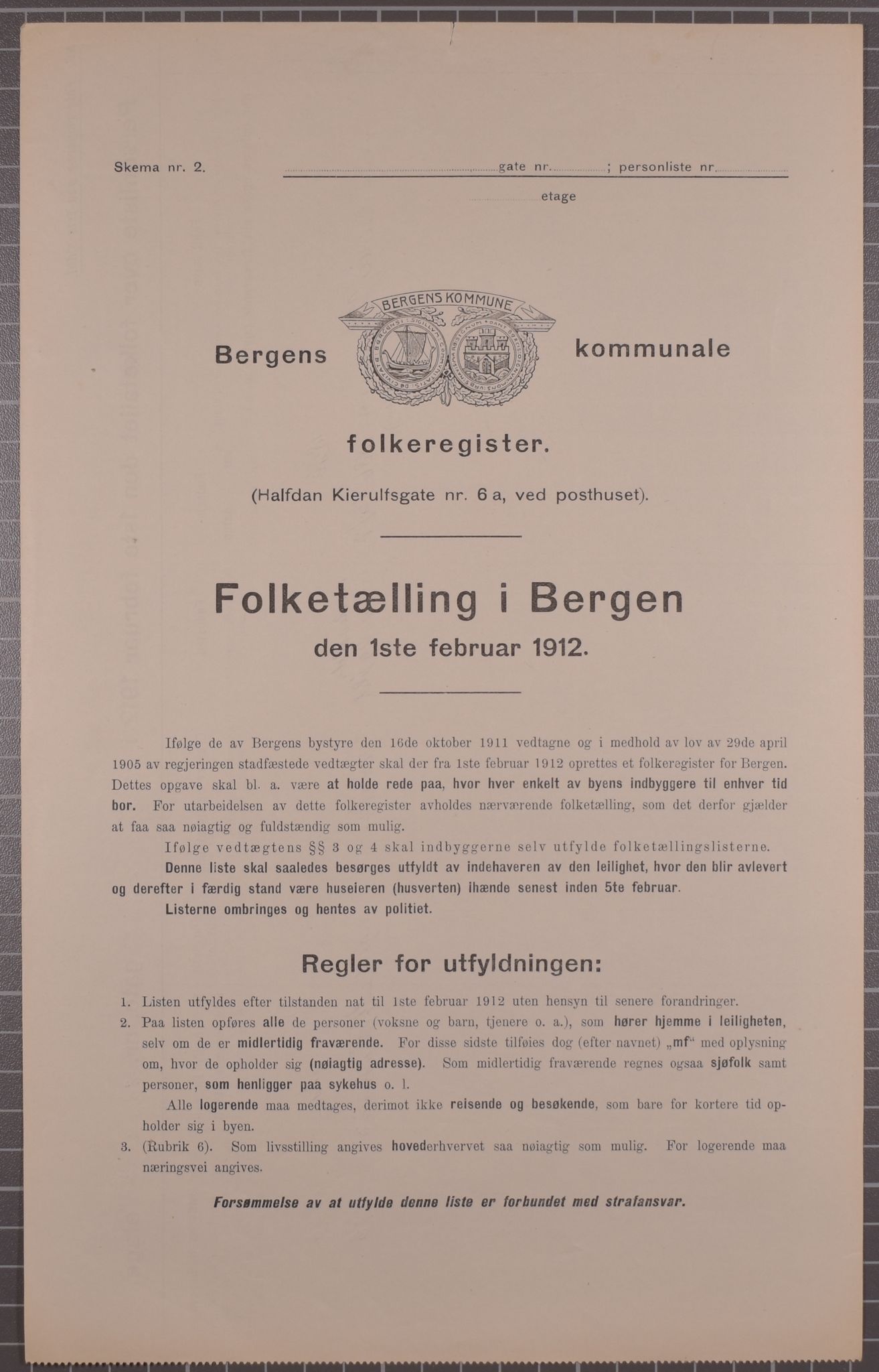 SAB, Municipal Census 1912 for Bergen, 1912, p. 2874