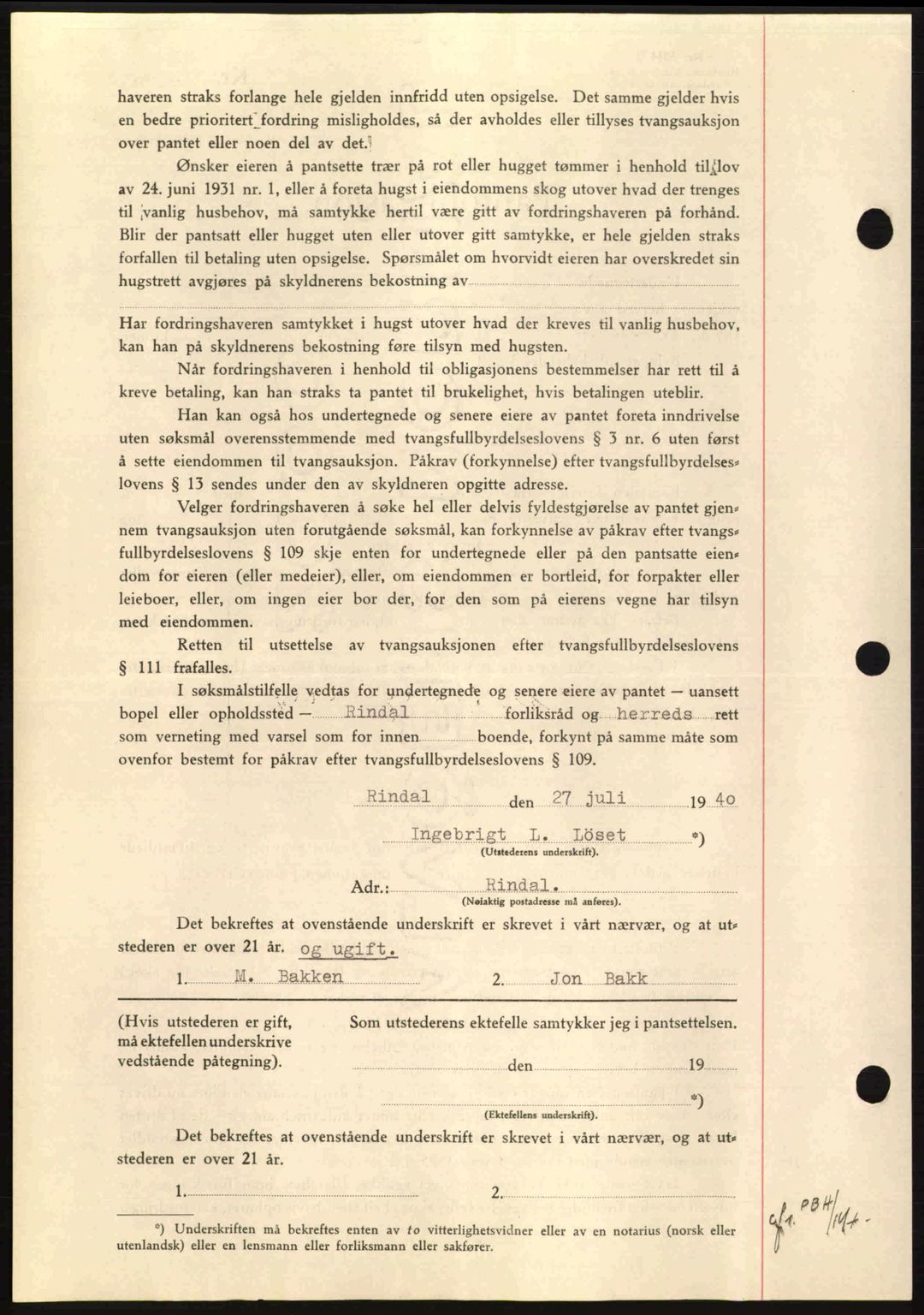 Nordmøre sorenskriveri, AV/SAT-A-4132/1/2/2Ca: Mortgage book no. B87, 1940-1941, Diary no: : 1225/1940