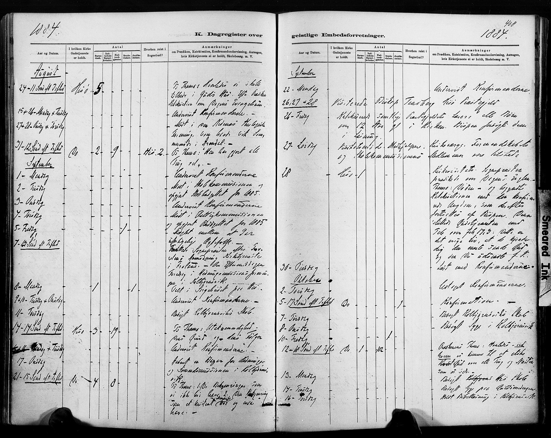 Hisøy sokneprestkontor, AV/SAK-1111-0020/F/Fa/L0003: Parish register (official) no. A 3, 1881-1894, p. 408