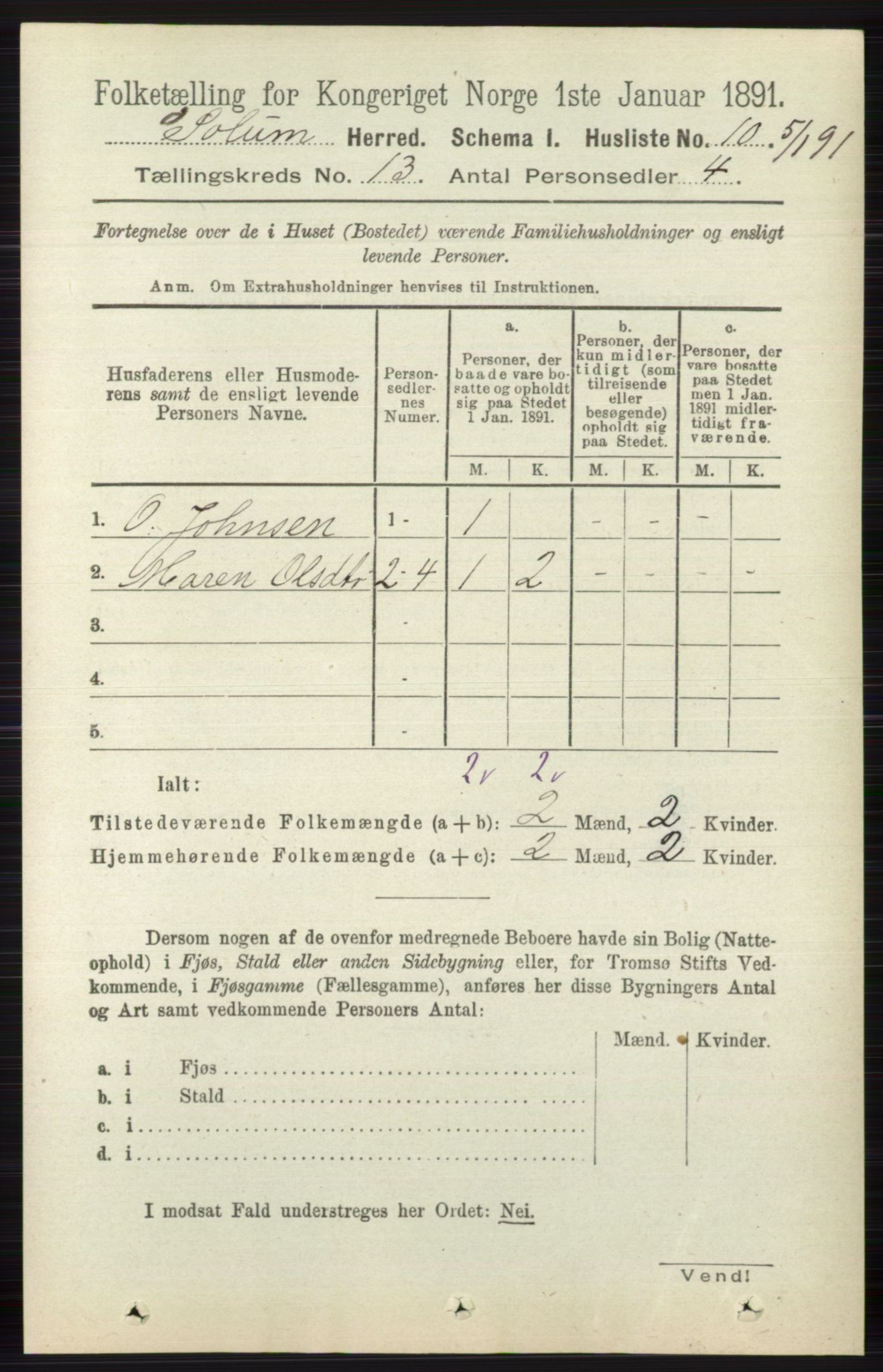 RA, 1891 census for 0818 Solum, 1891, p. 6012