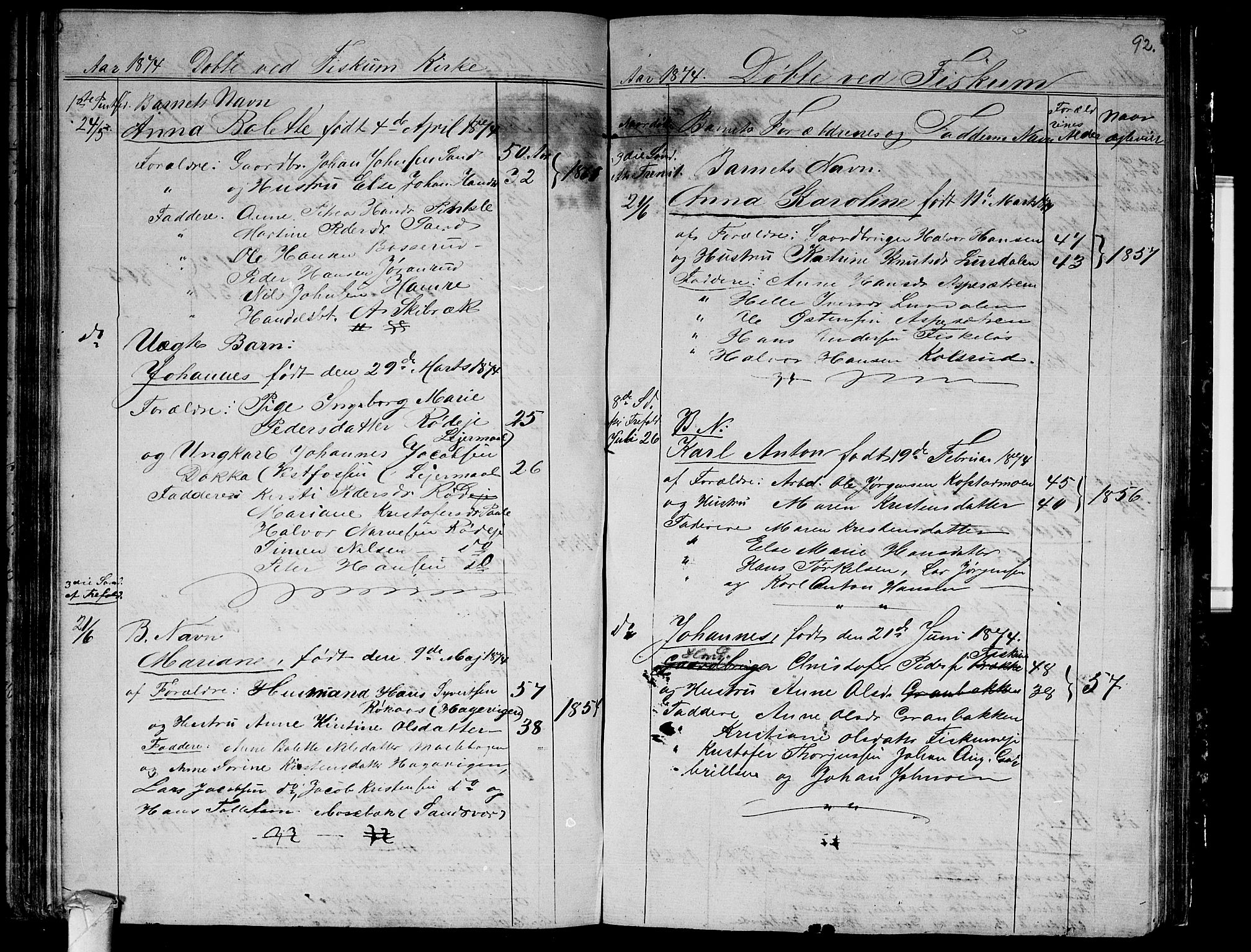 Fiskum kirkebøker, AV/SAKO-A-15/G/Ga/L0003: Parish register (copy) no. 3, 1851-1878, p. 92