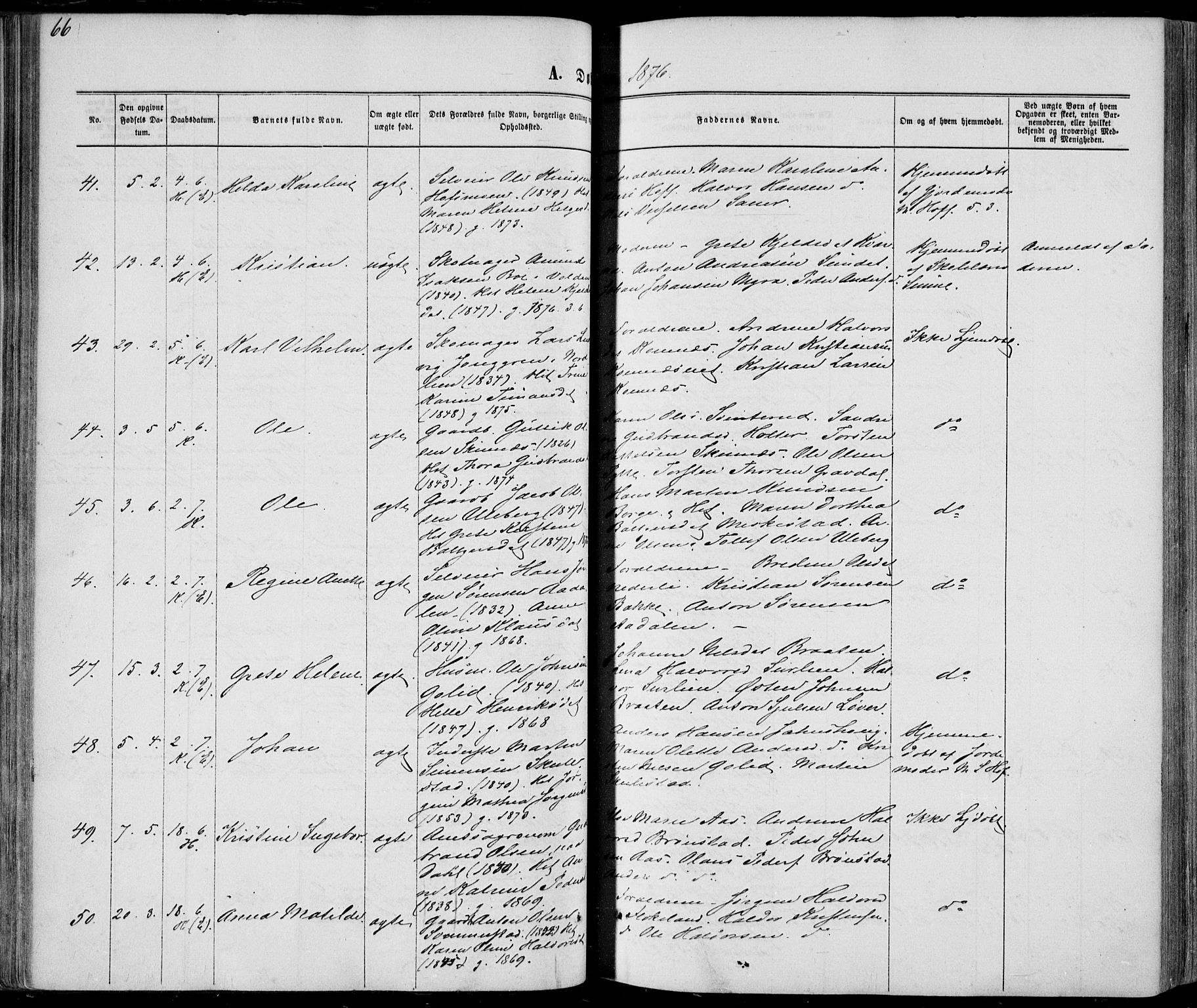 Sandsvær kirkebøker, AV/SAKO-A-244/F/Fa/L0007: Parish register (official) no. I 7, 1869-1877, p. 66