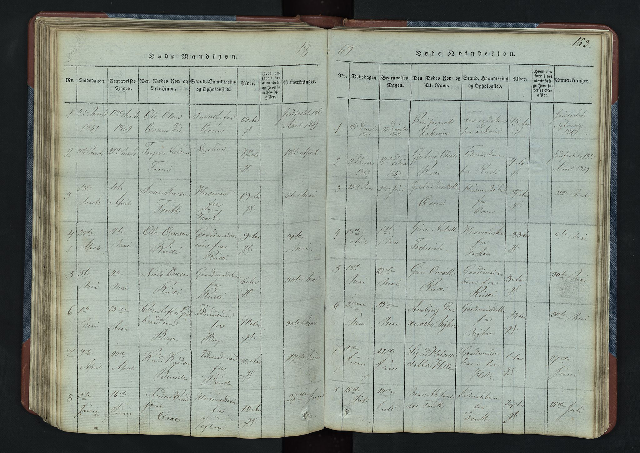 Vang prestekontor, Valdres, SAH/PREST-140/H/Hb/L0003: Parish register (copy) no. 3, 1814-1892, p. 163