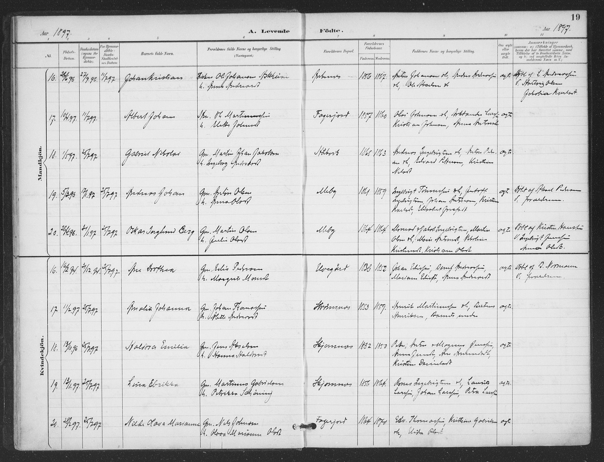 Ministerialprotokoller, klokkerbøker og fødselsregistre - Nordland, AV/SAT-A-1459/866/L0939: Parish register (official) no. 866A02, 1894-1906, p. 19