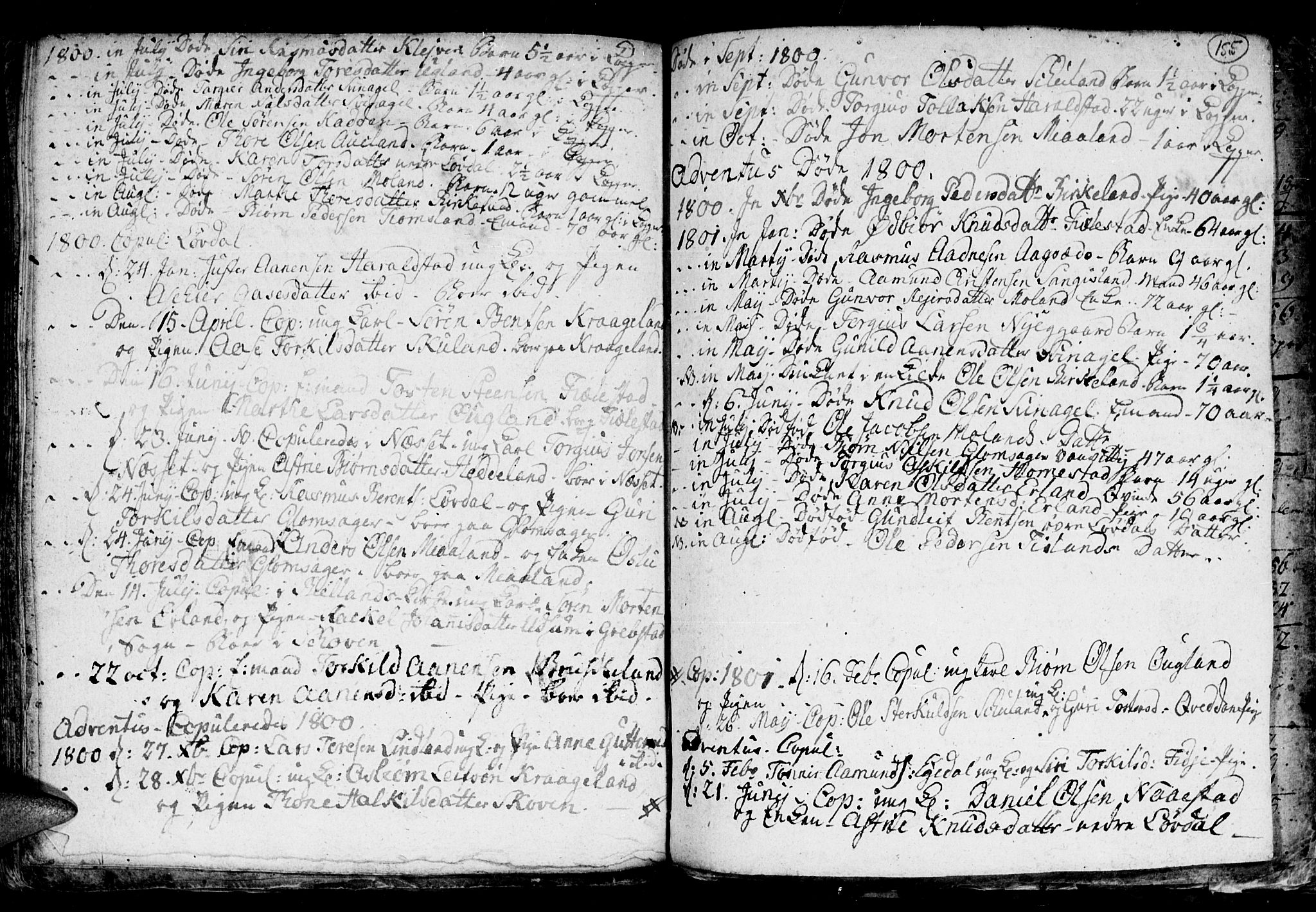 Holum sokneprestkontor, SAK/1111-0022/F/Fb/Fba/L0001: Parish register (copy) no. B 1 /3, 1770-1802, p. 155