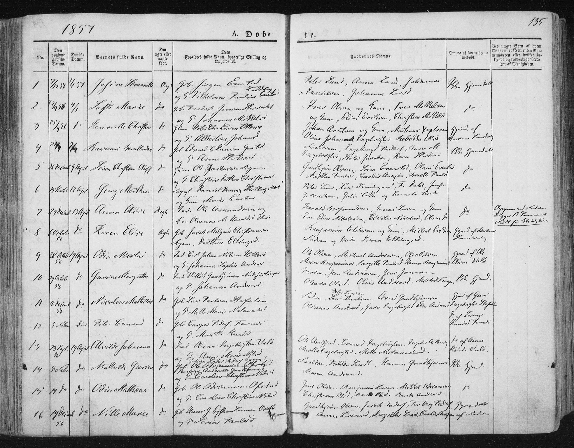 Ministerialprotokoller, klokkerbøker og fødselsregistre - Nord-Trøndelag, SAT/A-1458/784/L0669: Parish register (official) no. 784A04, 1829-1859, p. 135