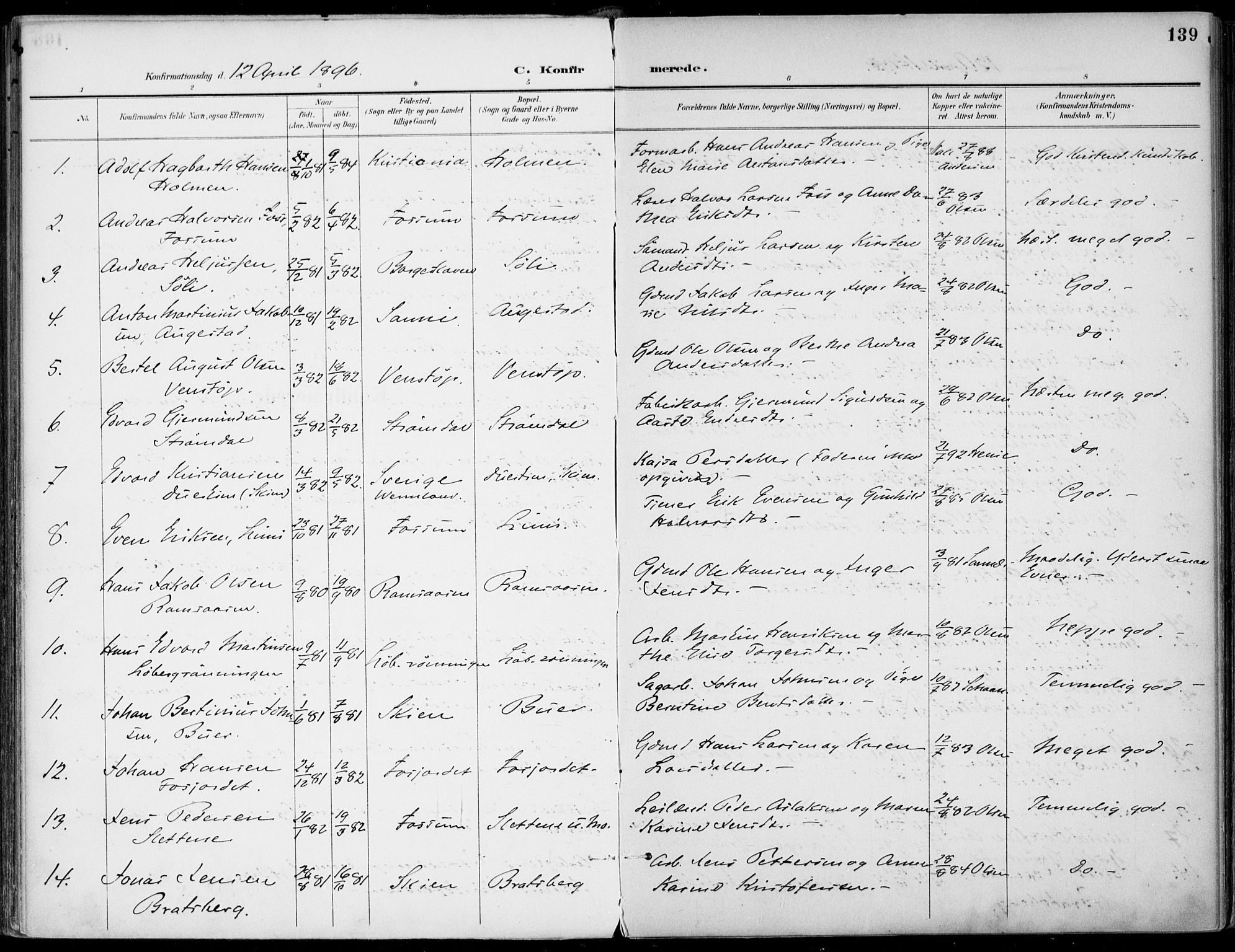 Gjerpen kirkebøker, SAKO/A-265/F/Fa/L0011: Parish register (official) no. I 11, 1896-1904, p. 139