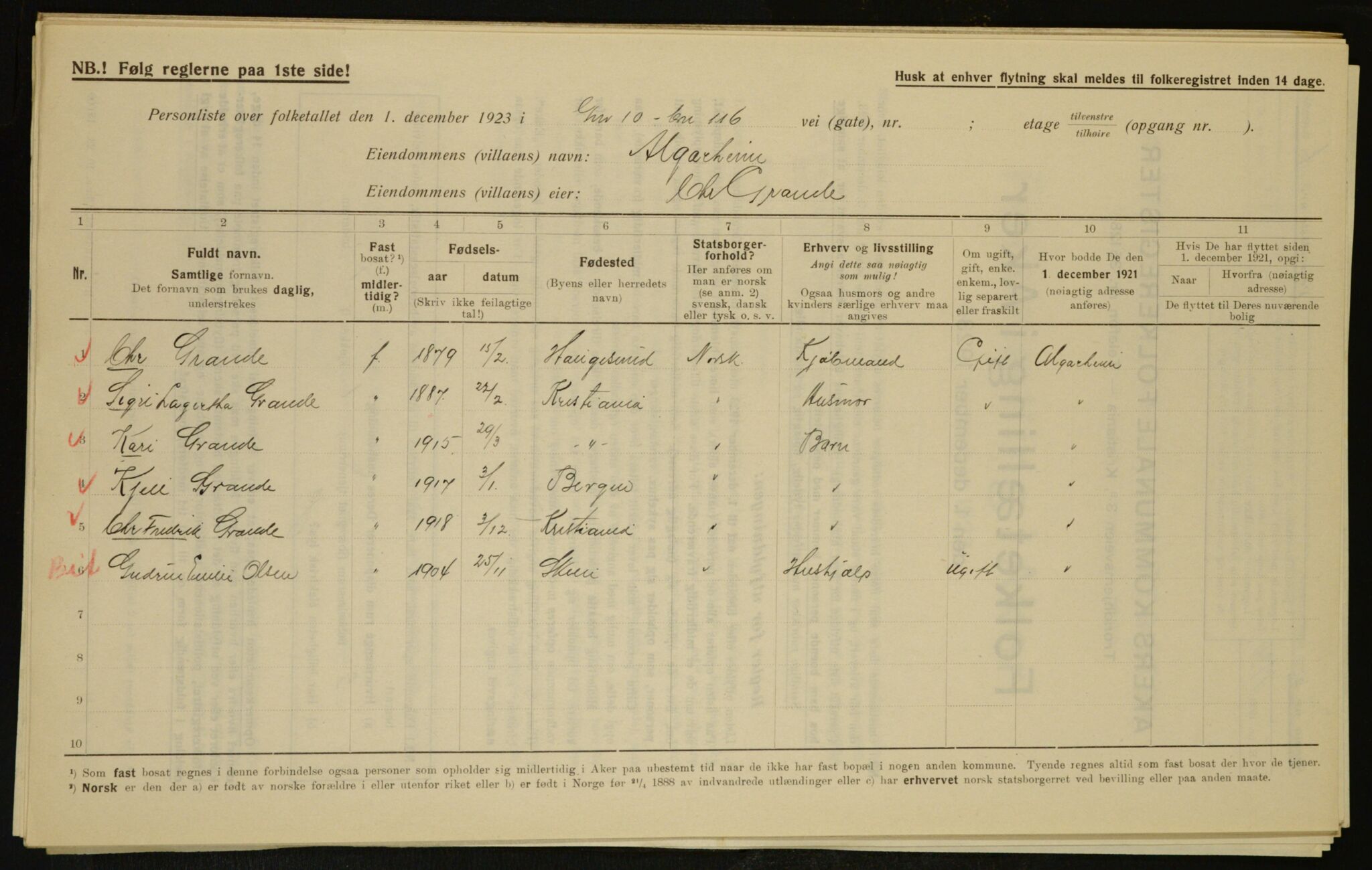 , Municipal Census 1923 for Aker, 1923, p. 6811