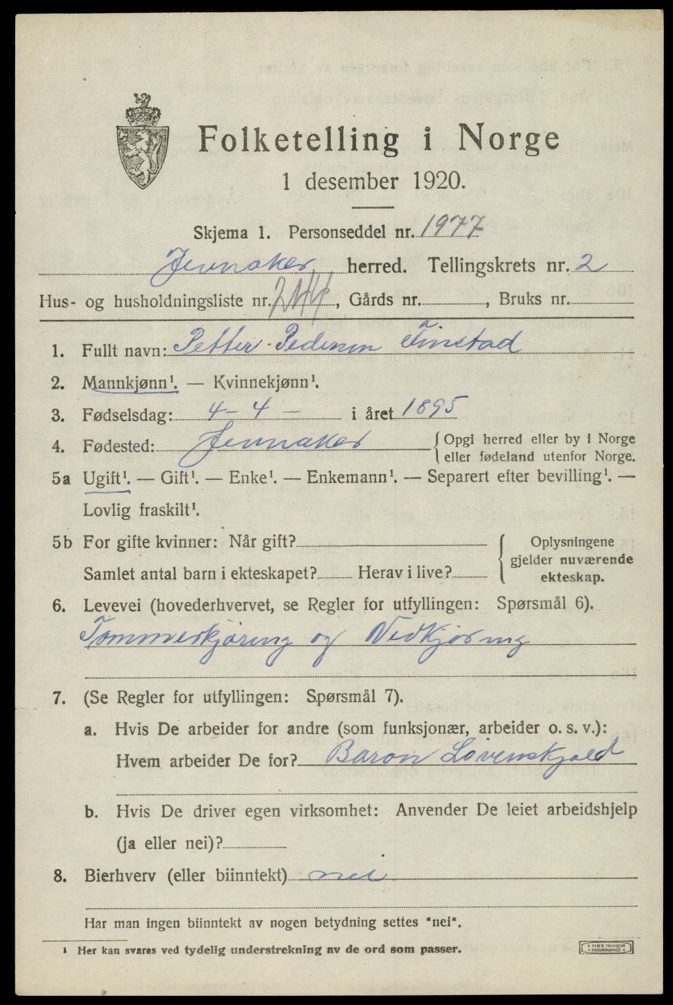 SAH, 1920 census for Jevnaker, 1920, p. 5367