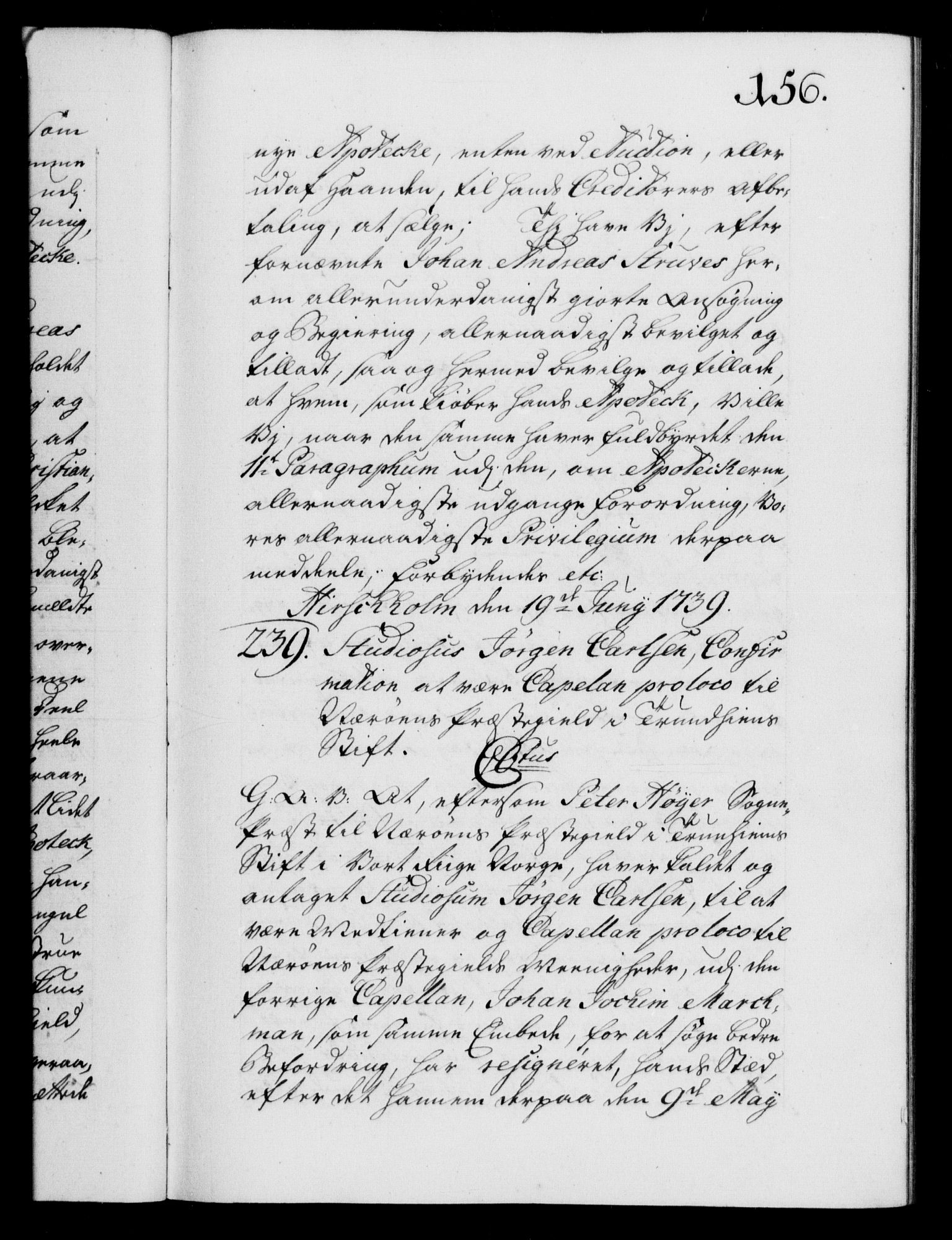 Danske Kanselli 1572-1799, AV/RA-EA-3023/F/Fc/Fca/Fcaa/L0031: Norske registre, 1739-1740, p. 156a