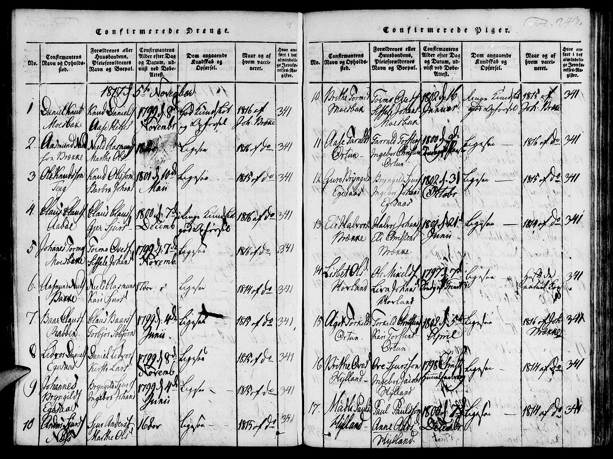 Suldal sokneprestkontor, AV/SAST-A-101845/01/IV/L0007: Parish register (official) no. A 7, 1817-1838, p. 243