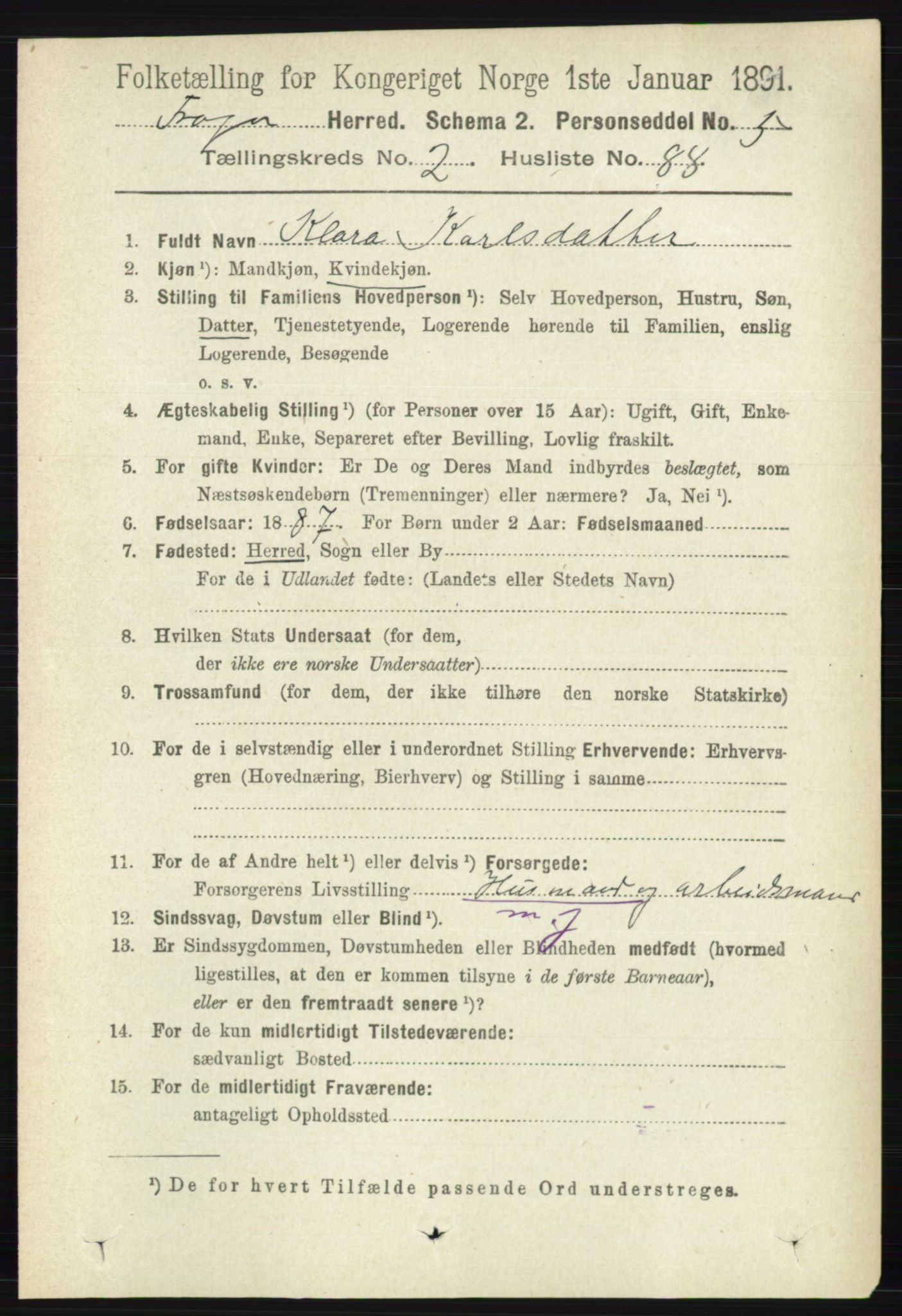 RA, 1891 census for 0215 Frogn, 1891, p. 1796