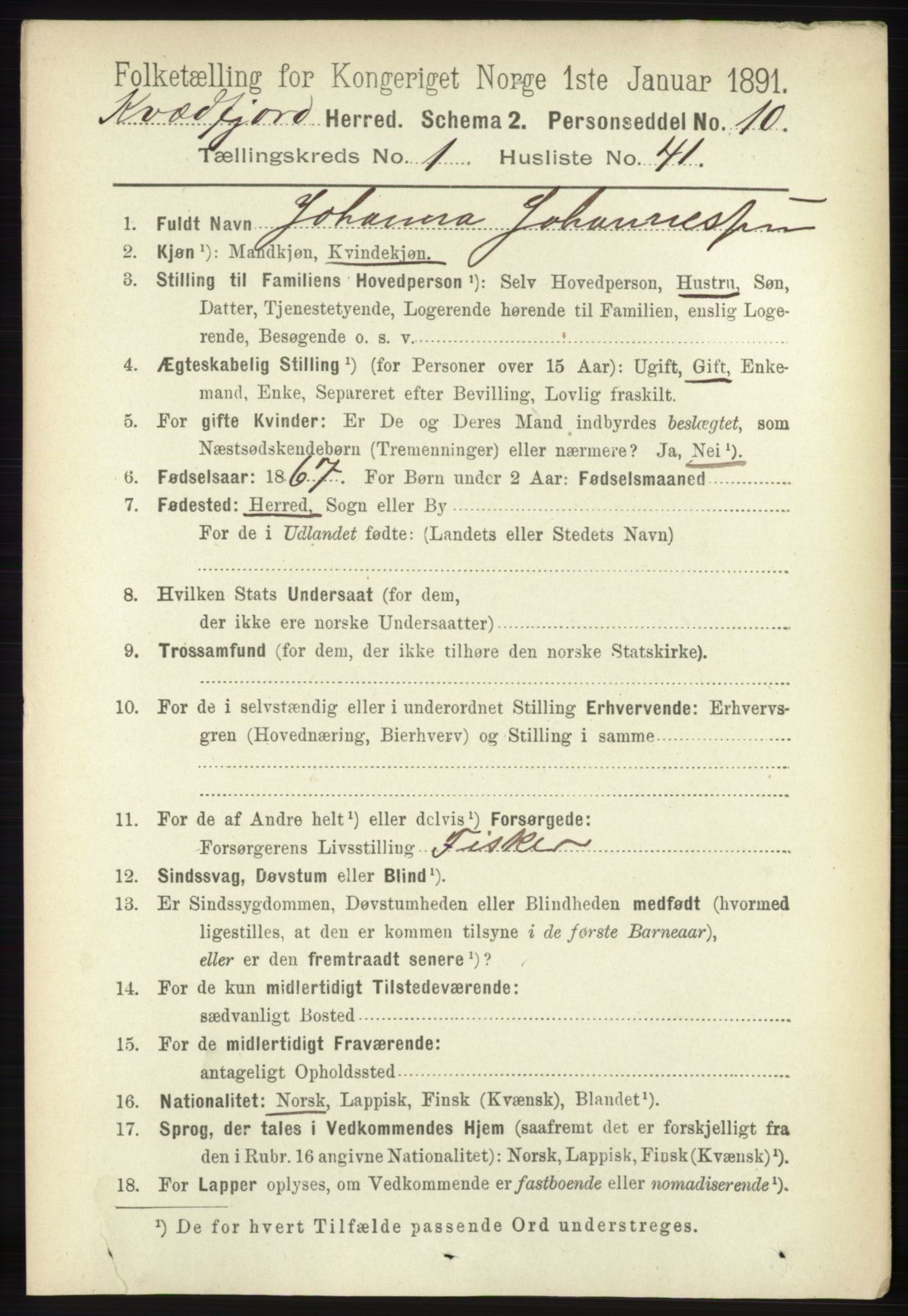 RA, 1891 census for 1911 Kvæfjord, 1891, p. 361