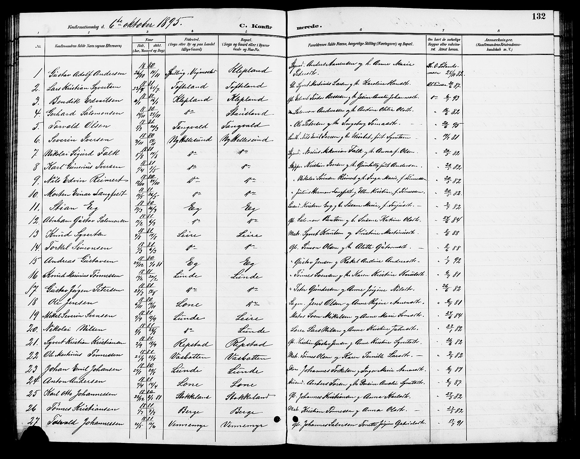 Søgne sokneprestkontor, SAK/1111-0037/F/Fb/Fbb/L0006: Parish register (copy) no. B 6, 1892-1911, p. 132
