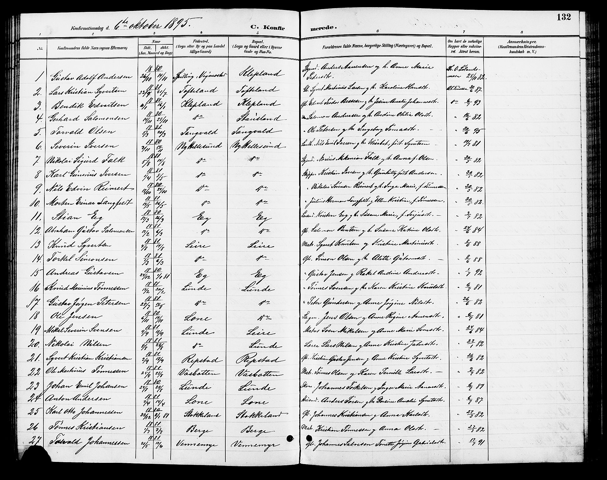 Søgne sokneprestkontor, AV/SAK-1111-0037/F/Fb/Fbb/L0006: Parish register (copy) no. B 6, 1892-1911, p. 132