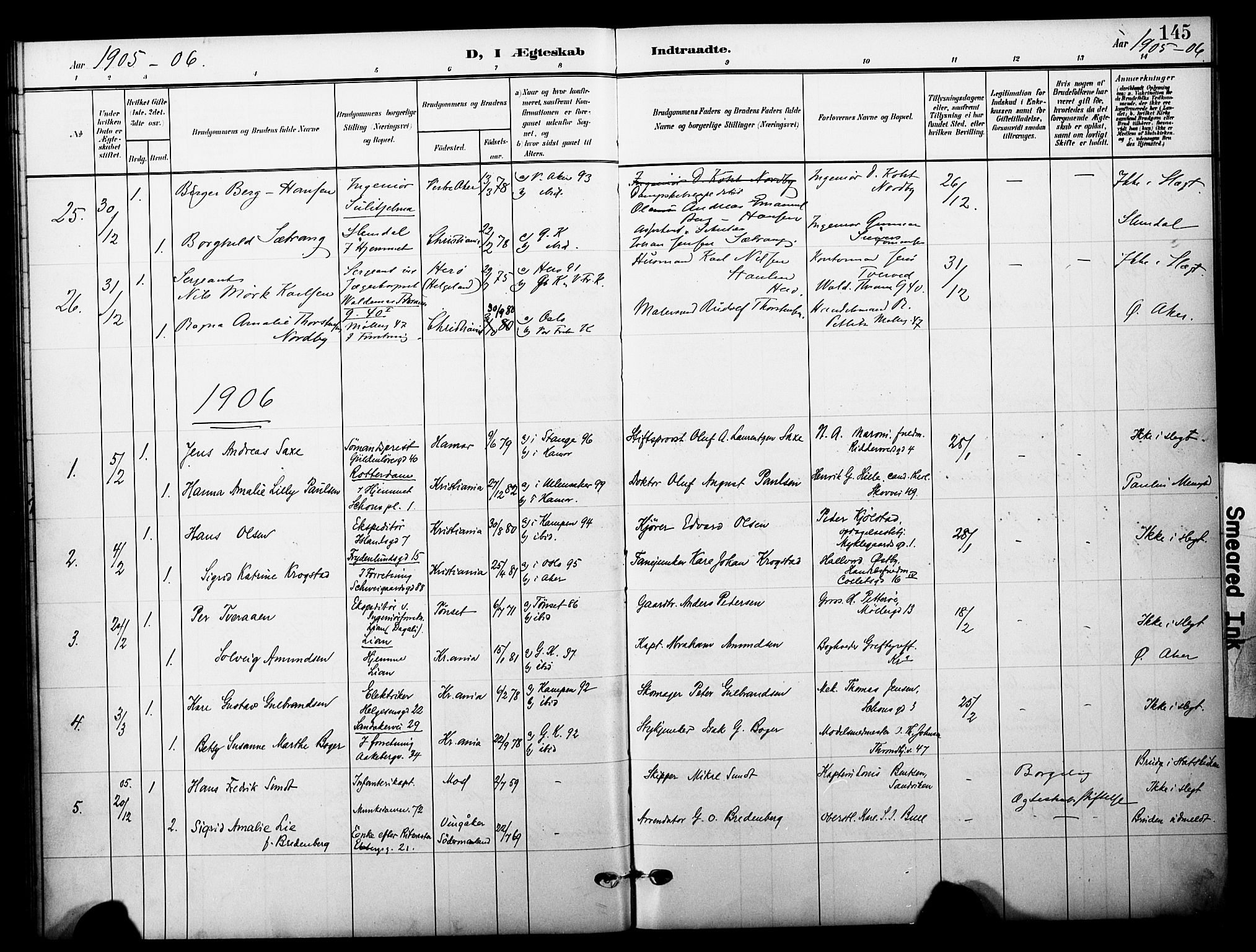 Garnisonsmenigheten Kirkebøker, SAO/A-10846/F/Fa/L0014: Parish register (official) no. 14, 1905-1914, p. 145