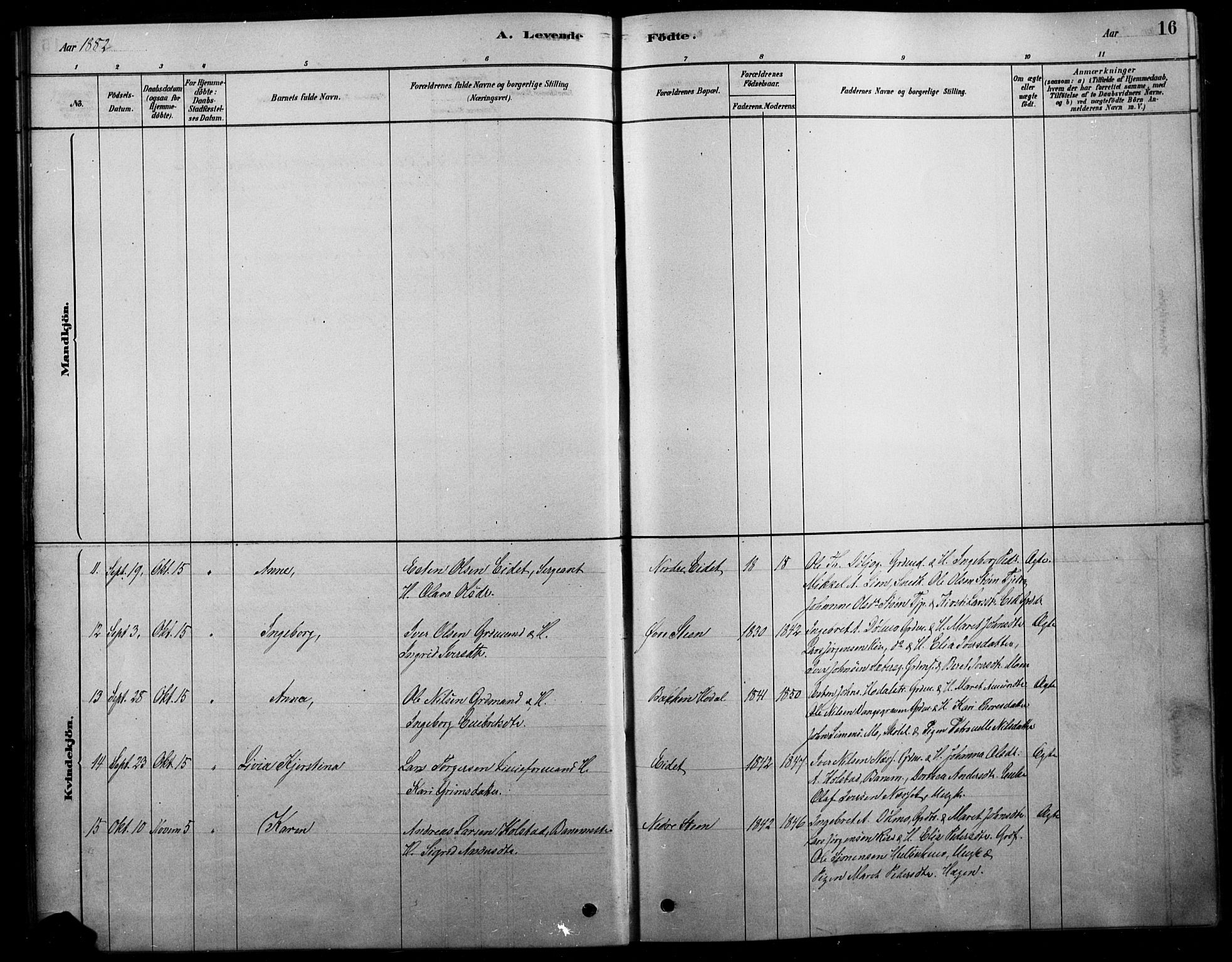 Tolga prestekontor, AV/SAH-PREST-062/L/L0007: Parish register (copy) no. 7, 1878-1919, p. 16