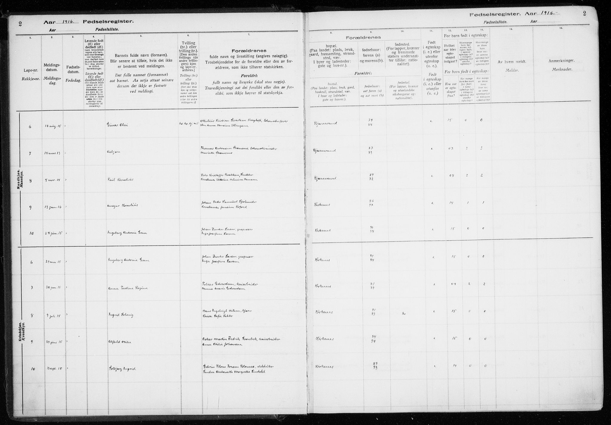 Sør-Varanger sokneprestkontor, AV/SATØ-S-1331/I/Ia/L0016: Birth register no. 16, 1915-1925, p. 2