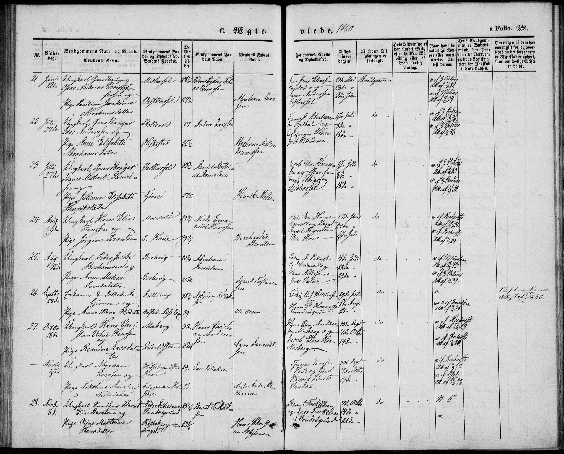 Lista sokneprestkontor, AV/SAK-1111-0027/F/Fb/L0002: Parish register (copy) no. B 2, 1847-1862, p. 312