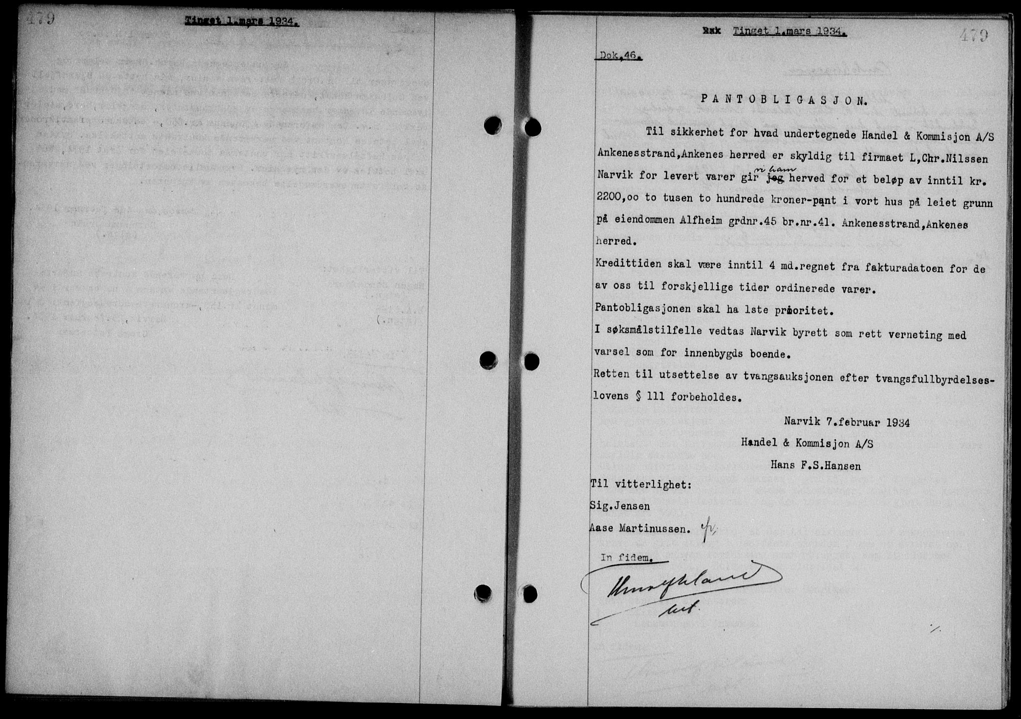 Steigen og Ofoten sorenskriveri, AV/SAT-A-0030/1/2/2C/L0023/0002: Mortgage book no. 26-II og 27, 1933-1934, Deed date: 01.03.1934