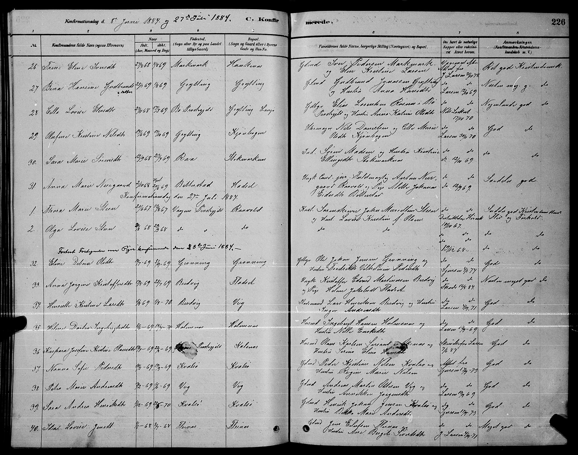 Ministerialprotokoller, klokkerbøker og fødselsregistre - Nordland, AV/SAT-A-1459/888/L1267: Parish register (copy) no. 888C05, 1878-1890, p. 226